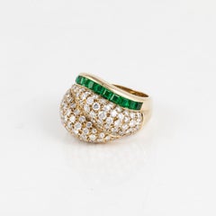 Tiffany & Co. Domed Diamond and Emerald Ring in 18K Gold Circa 1989