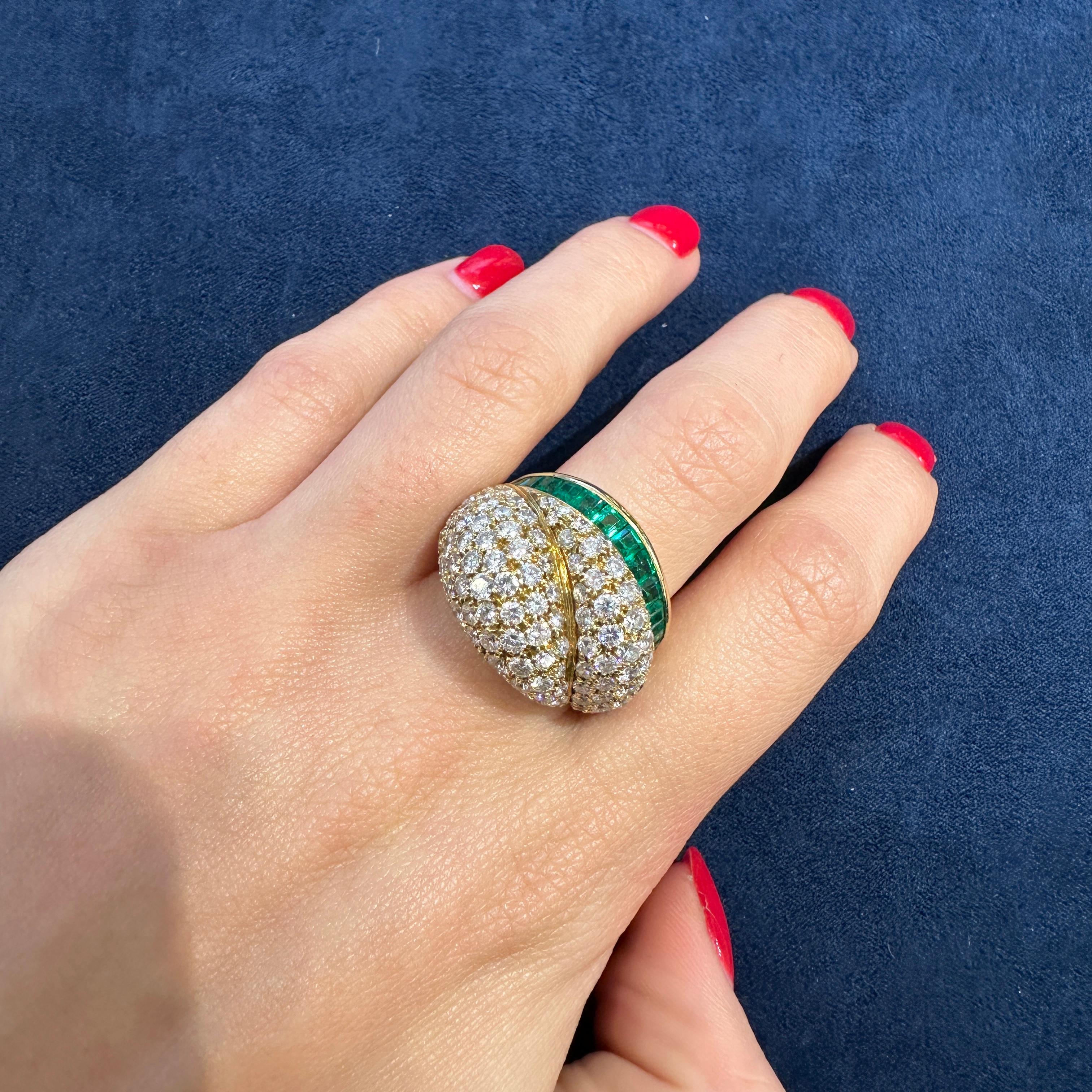 Tiffany & Co. Domed Diamond and Emerald Ring in 18K Gold Circa 1989 In Good Condition For Sale In Houston, TX