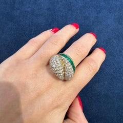 Tiffany & Co. Domed Diamond and Emerald Ring in 18K Gold Circa 1989
