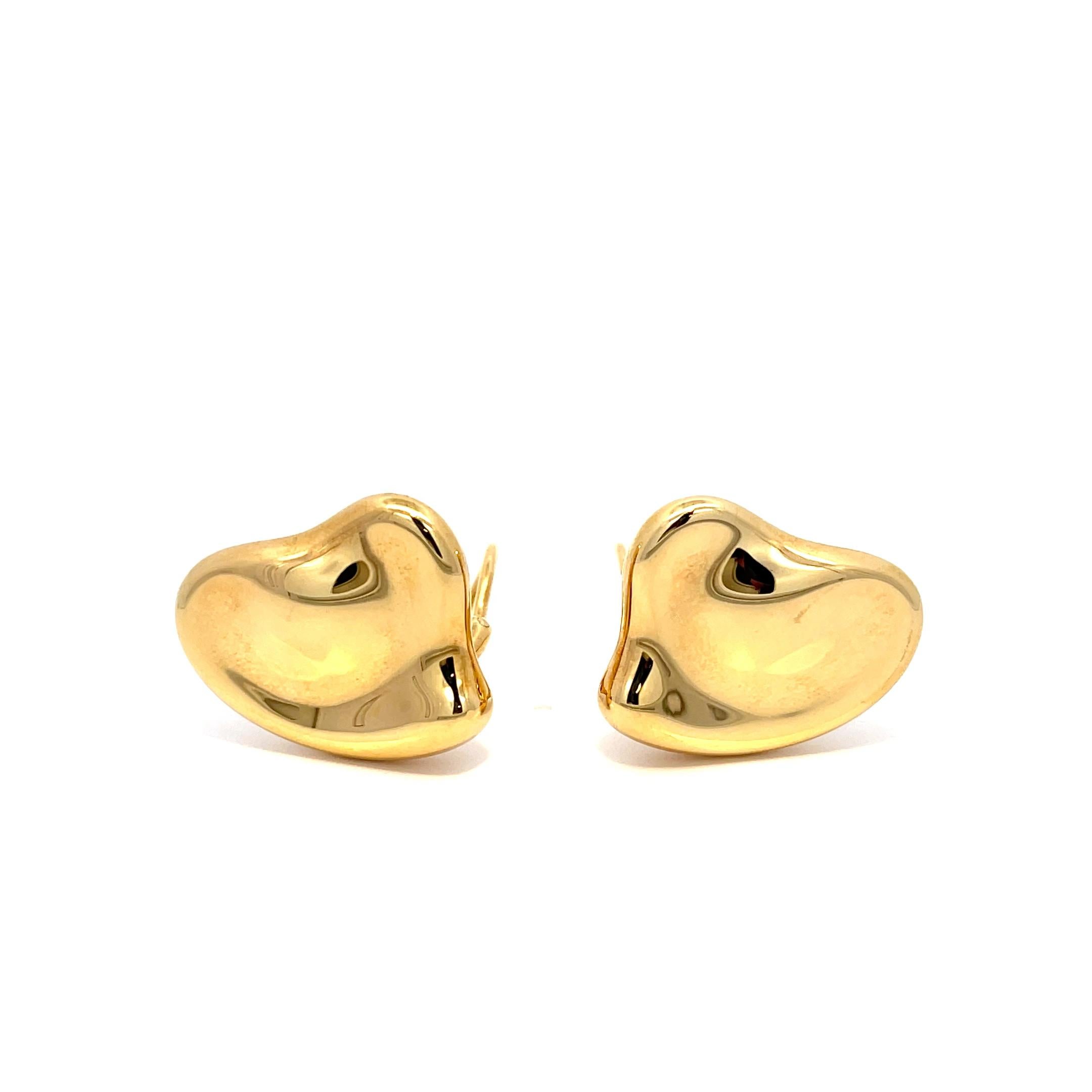 Women's Estate Tiffany & Co. Elsa Peretti Heart Clip-On Earrings 18k Yellow Gold For Sale