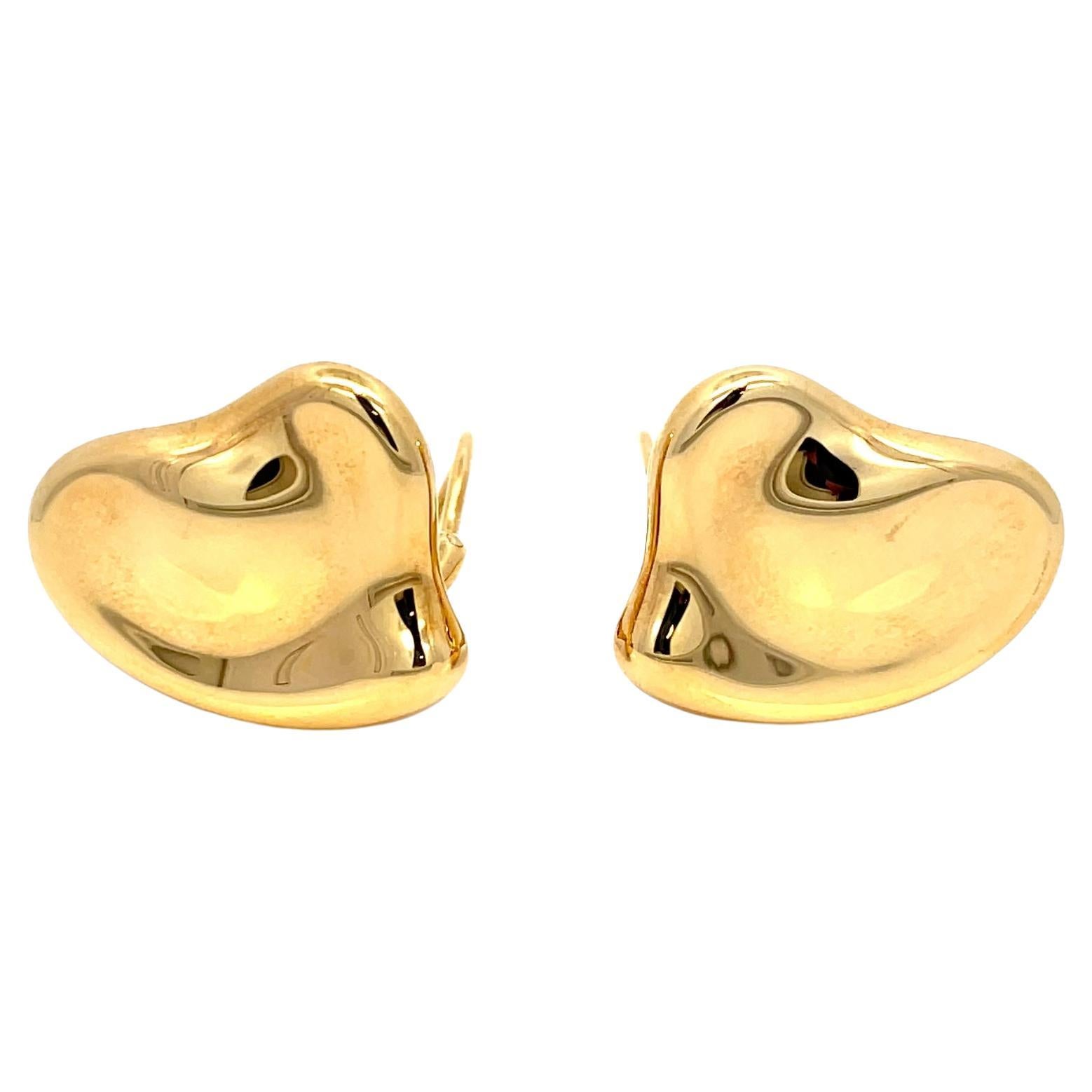 Estate Tiffany & Co. Elsa Peretti Heart Clip-On Earrings 18k Yellow Gold