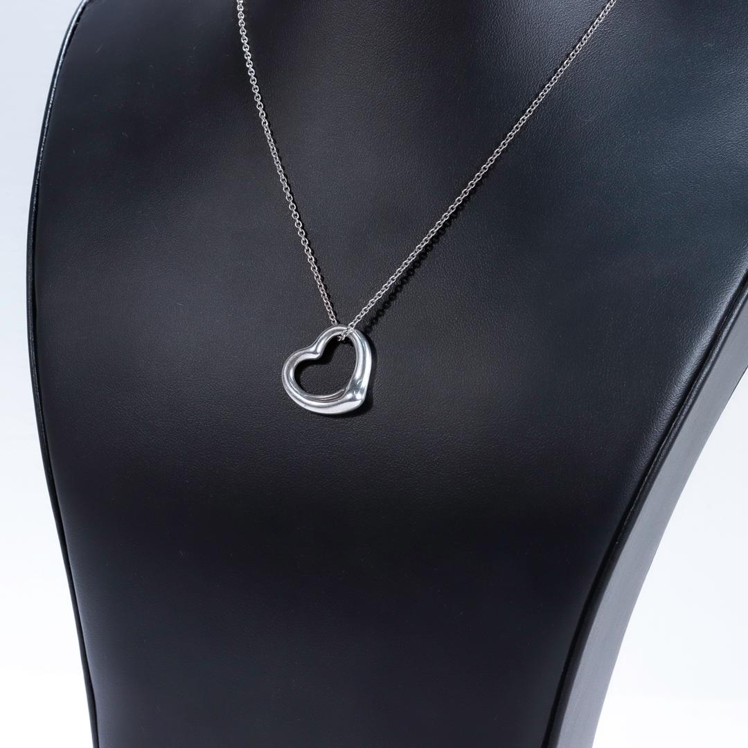 Modern Estate Tiffany & Co Elsa Peretti Large Open Heart Sterling Silver Necklace For Sale