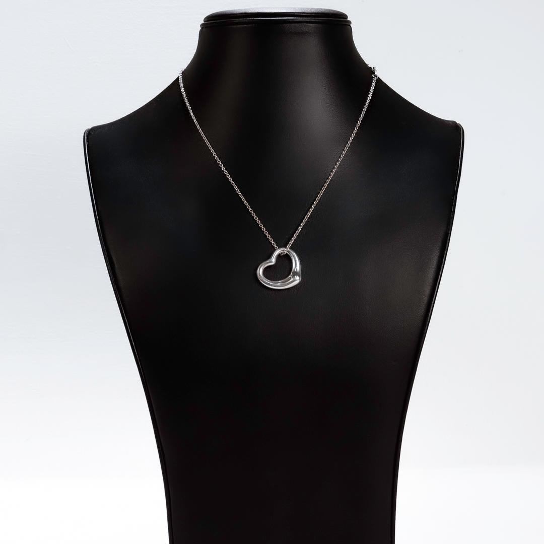 Women's Estate Tiffany & Co Elsa Peretti Large Open Heart Sterling Silver Necklace For Sale