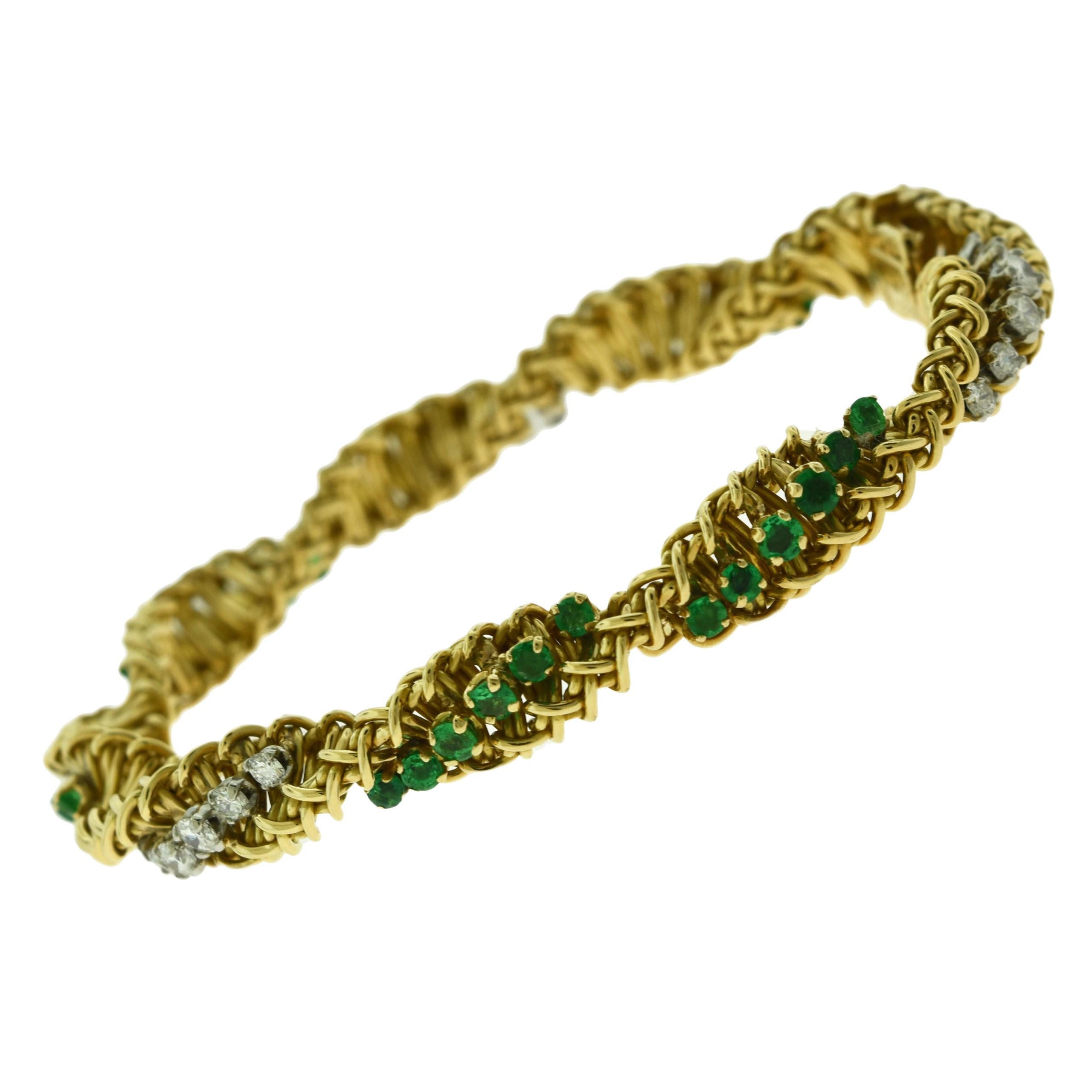 Estate Tiffany & Co. Emerald and Diamond Swirl 18 Karat Yellow Gold Bracelet 2