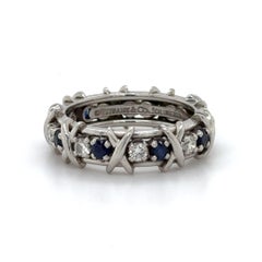 Estate Tiffany & Co. Jean Schlumberger Diamond & Sapphire Platinum Size 8.75