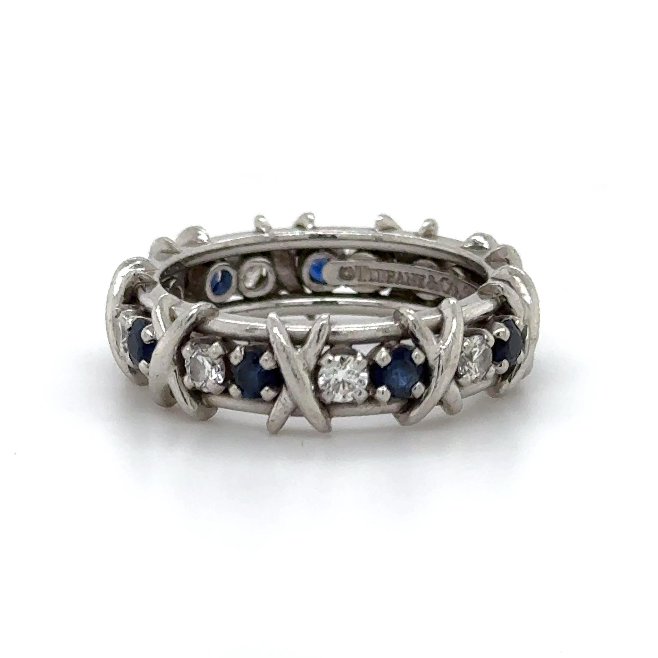 Contemporary Estate Tiffany & Co. Jean Schlumberger Diamond & Sapphire Platinum Size 8.75