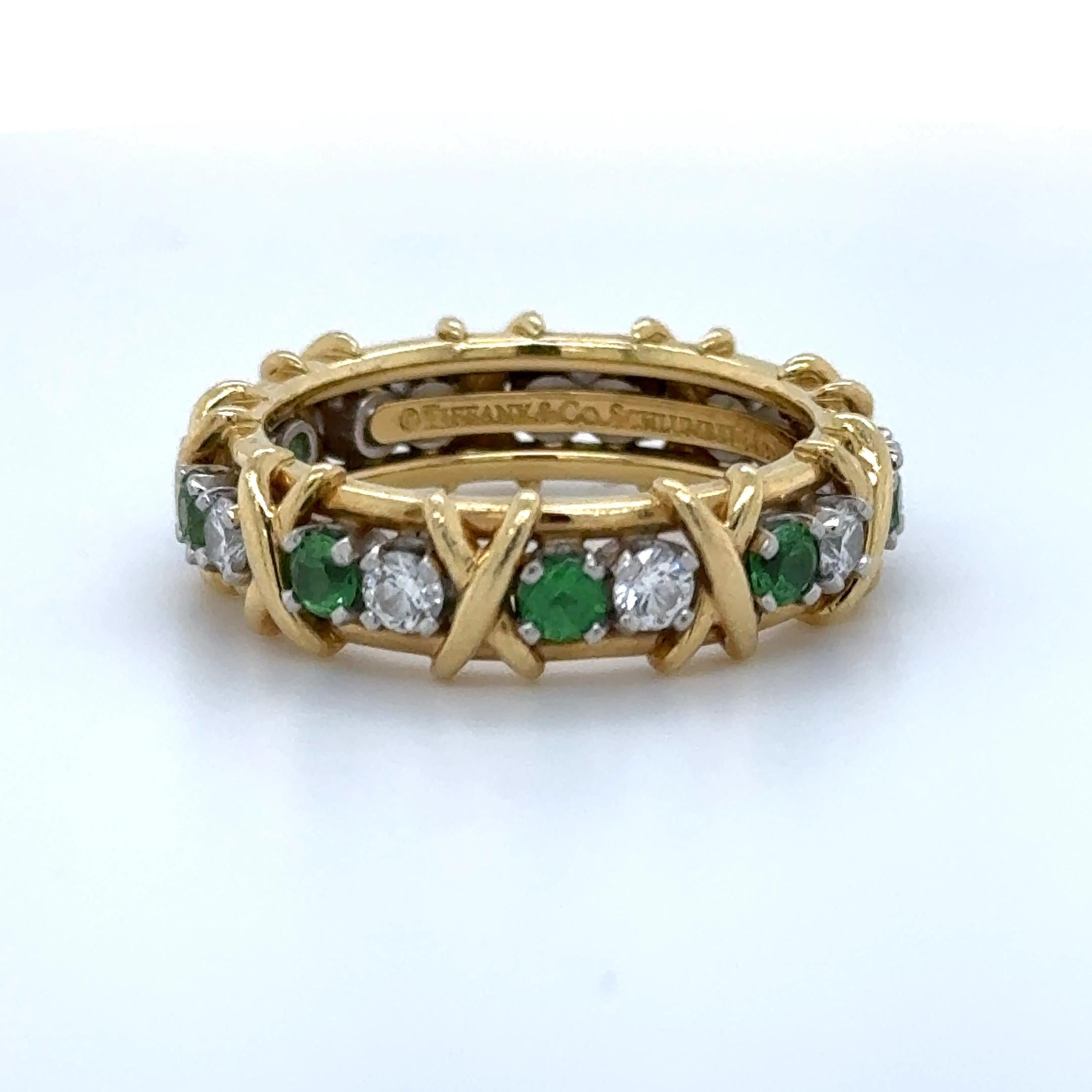 Round Cut Estate Tiffany & Co. Jean Schlumberger Diamond & Tsavorite 18k Size 8.25