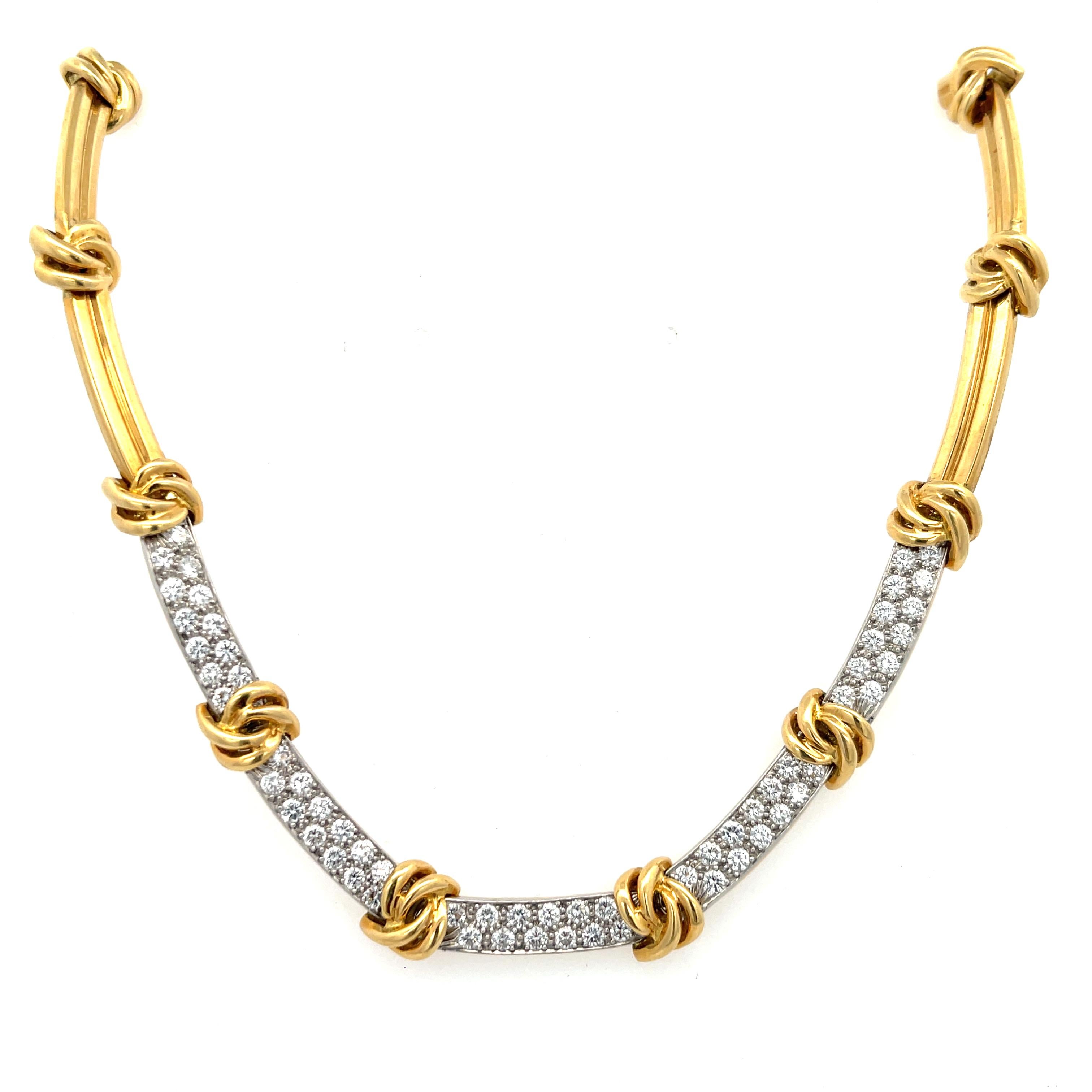 Taille ronde La succession de Tiffany & Co. Collier station en or jaune 18 carats avec diamants de 3,90 carats en vente