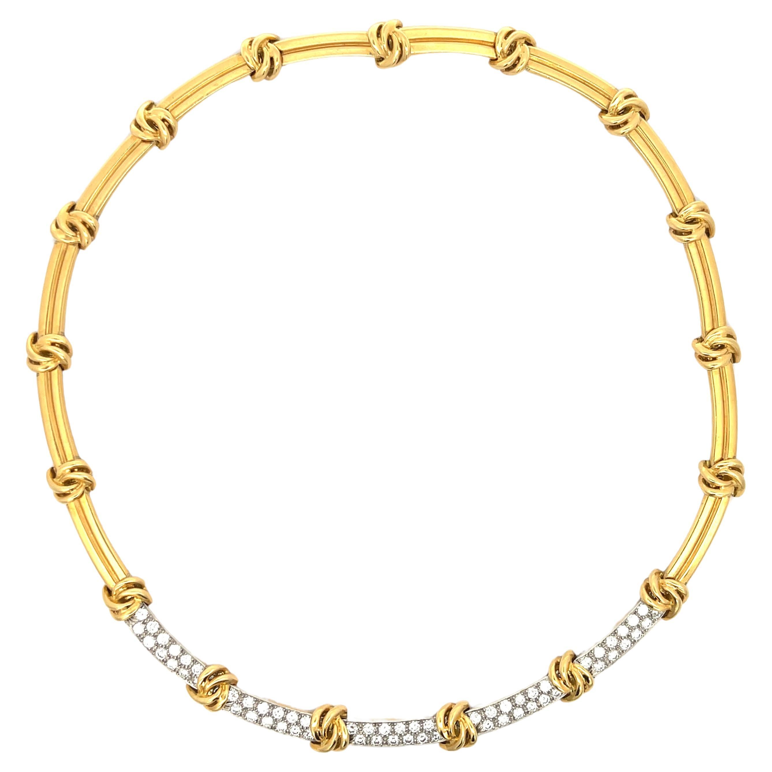 Estate Tiffany & Co. Knot 3.90ctw Diamond Station Necklace 18K Yellow Gold For Sale