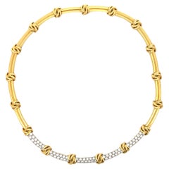 Estate Tiffany
Co. Knot 3.90ctw Diamond Station Necklace 18K Yellow Gold
