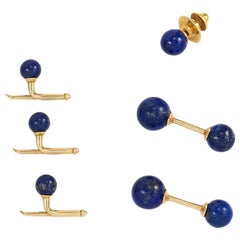 Estate Tiffany & Co. Lapis and Gold Cufflinks, Shirt Studs, and Tie Pin