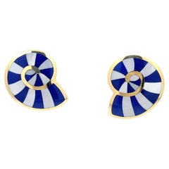 Estate Tiffany & Co. Lapis and MOP Shell Earrings 18K Yellow Gold