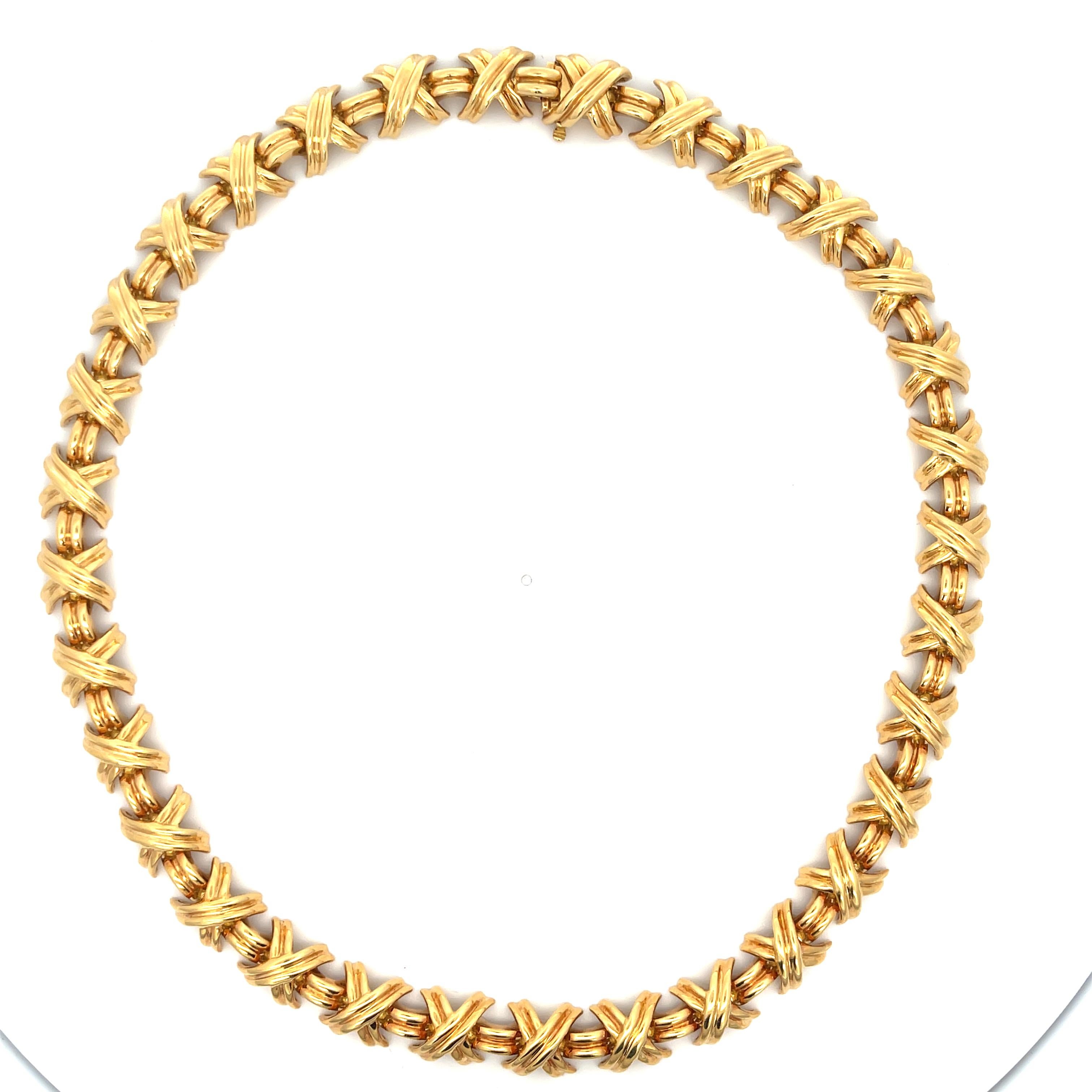 Estate Tiffany & Co. Large X Signature Collection Necklace 18K Yellow Gold In Excellent Condition For Sale In Dallas, TX