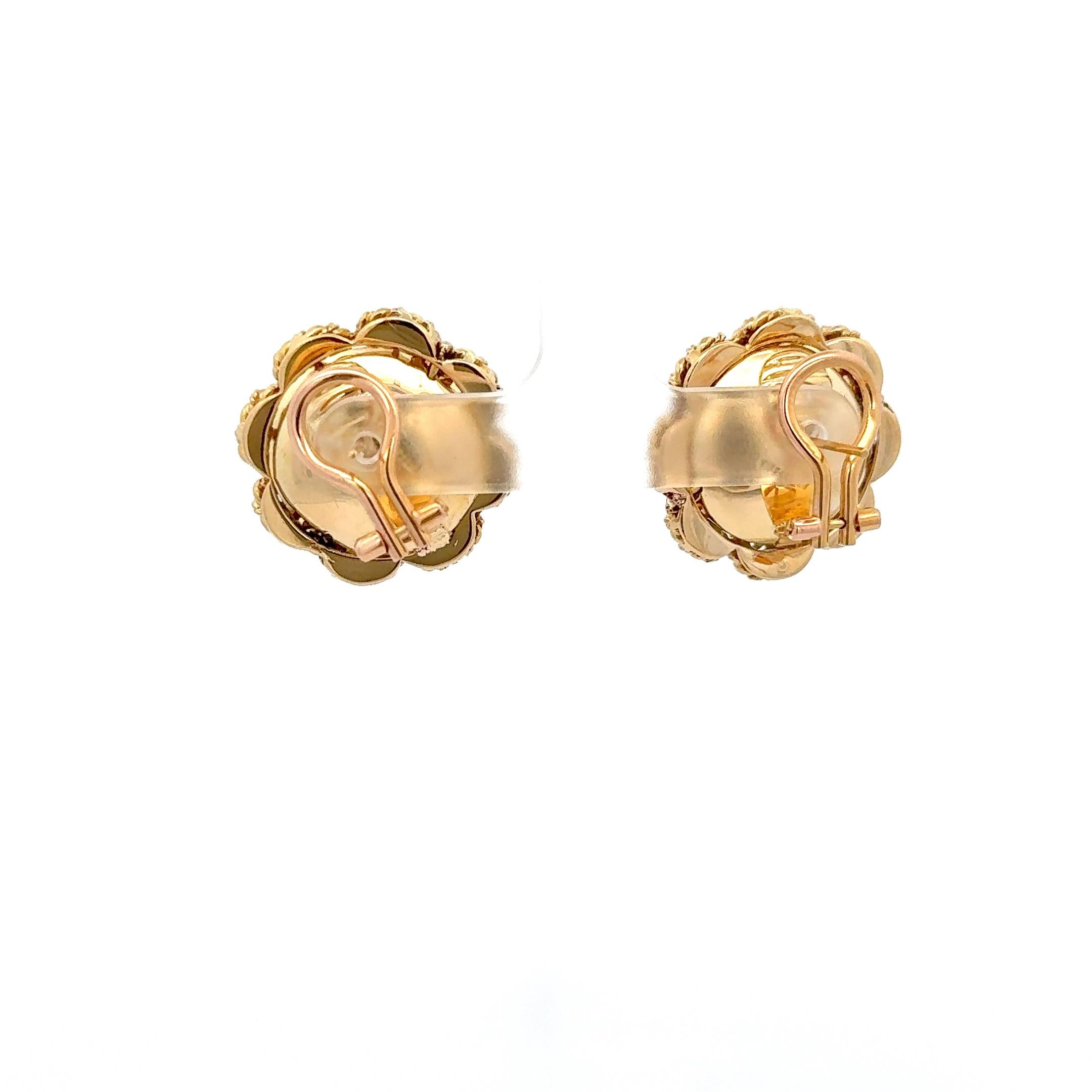 Round Cut Estate Tiffany & Co. Mabe Pearl Diamond Earrings 18K Yellow Gold For Sale