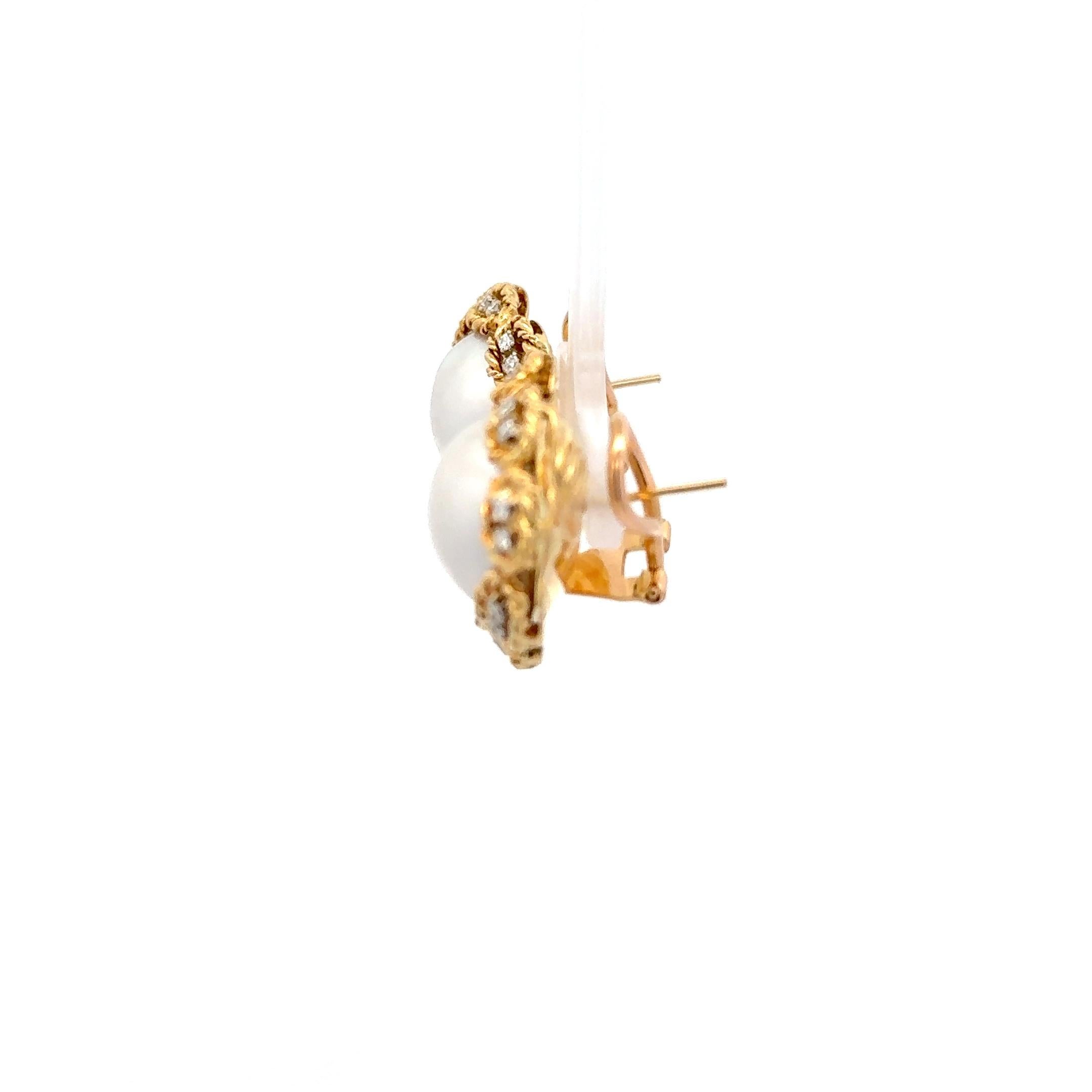 Estate Tiffany & Co. Mabe Pearl Diamond Earrings 18K Yellow Gold In Good Condition For Sale In Dallas, TX
