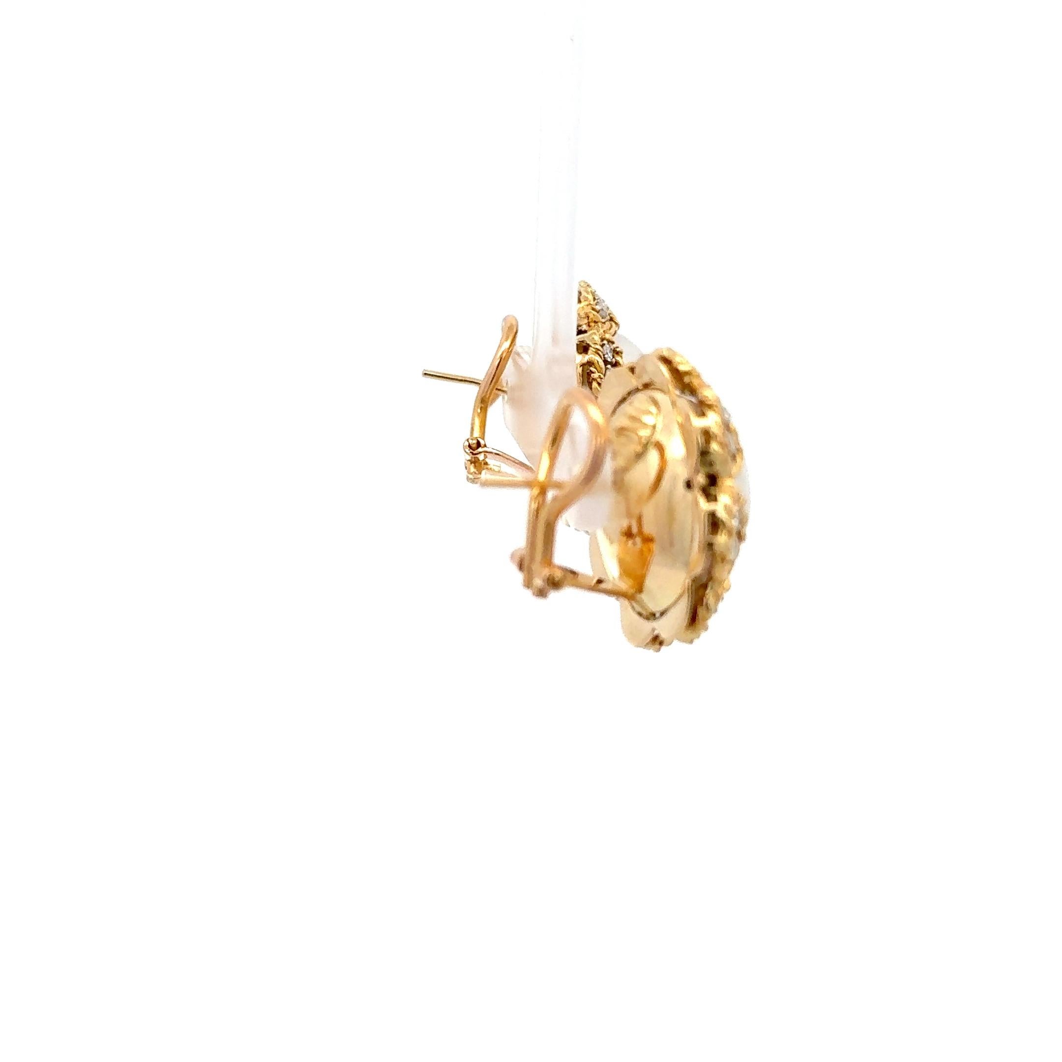 Women's Estate Tiffany & Co. Mabe Pearl Diamond Earrings 18K Yellow Gold For Sale