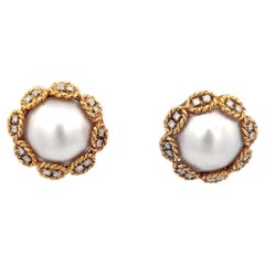 Propiedad Tiffany & Co. Pendientes Mabe Perla Diamante Oro Amarillo 18K
