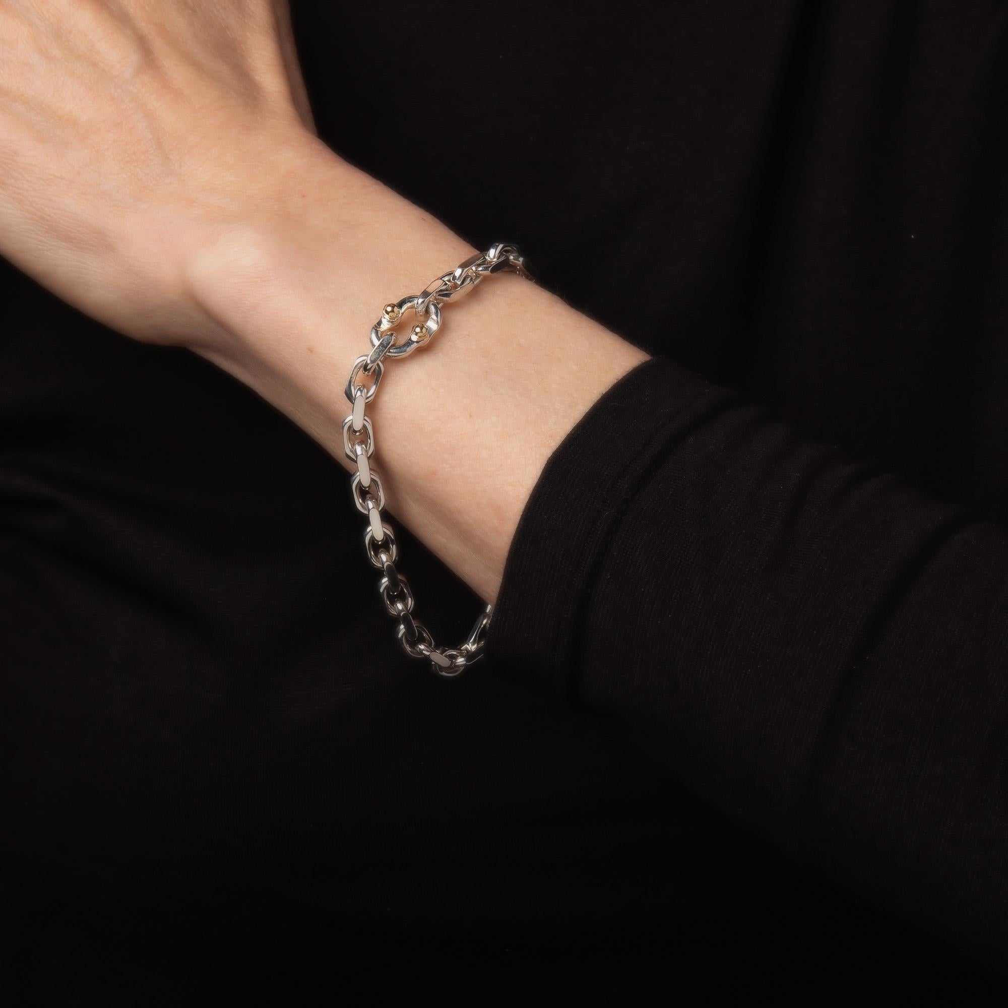 makers narrow chain bracelet in sterling silver and 18k gold