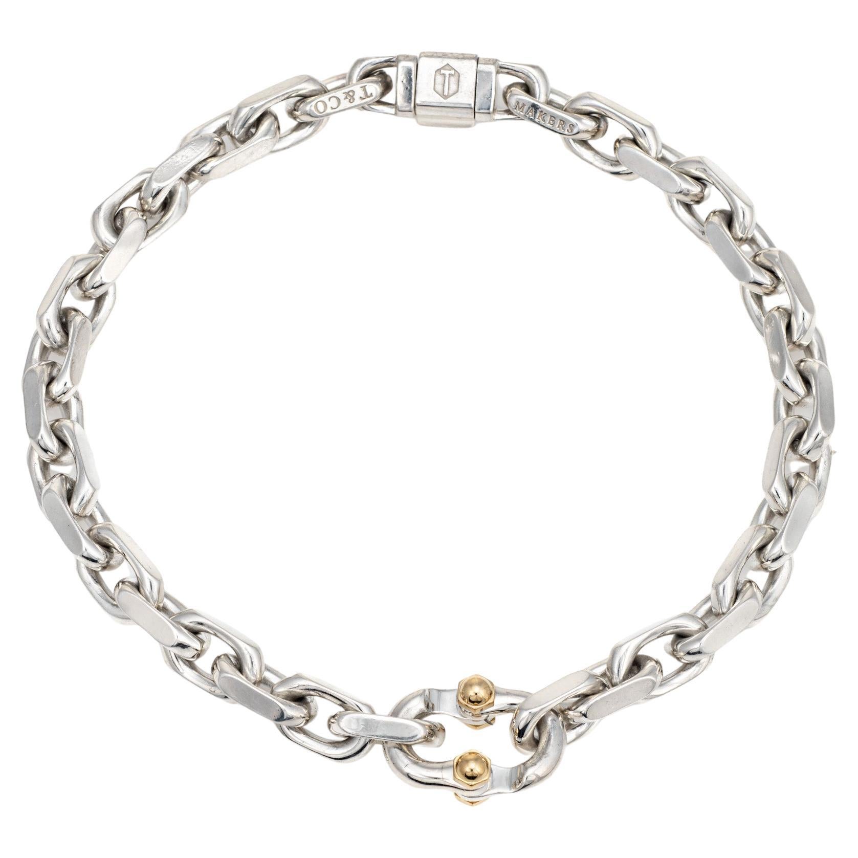 Estate Tiffany & Co Makers Bracelet Narrow Chain Sterling Silver 18k Gold