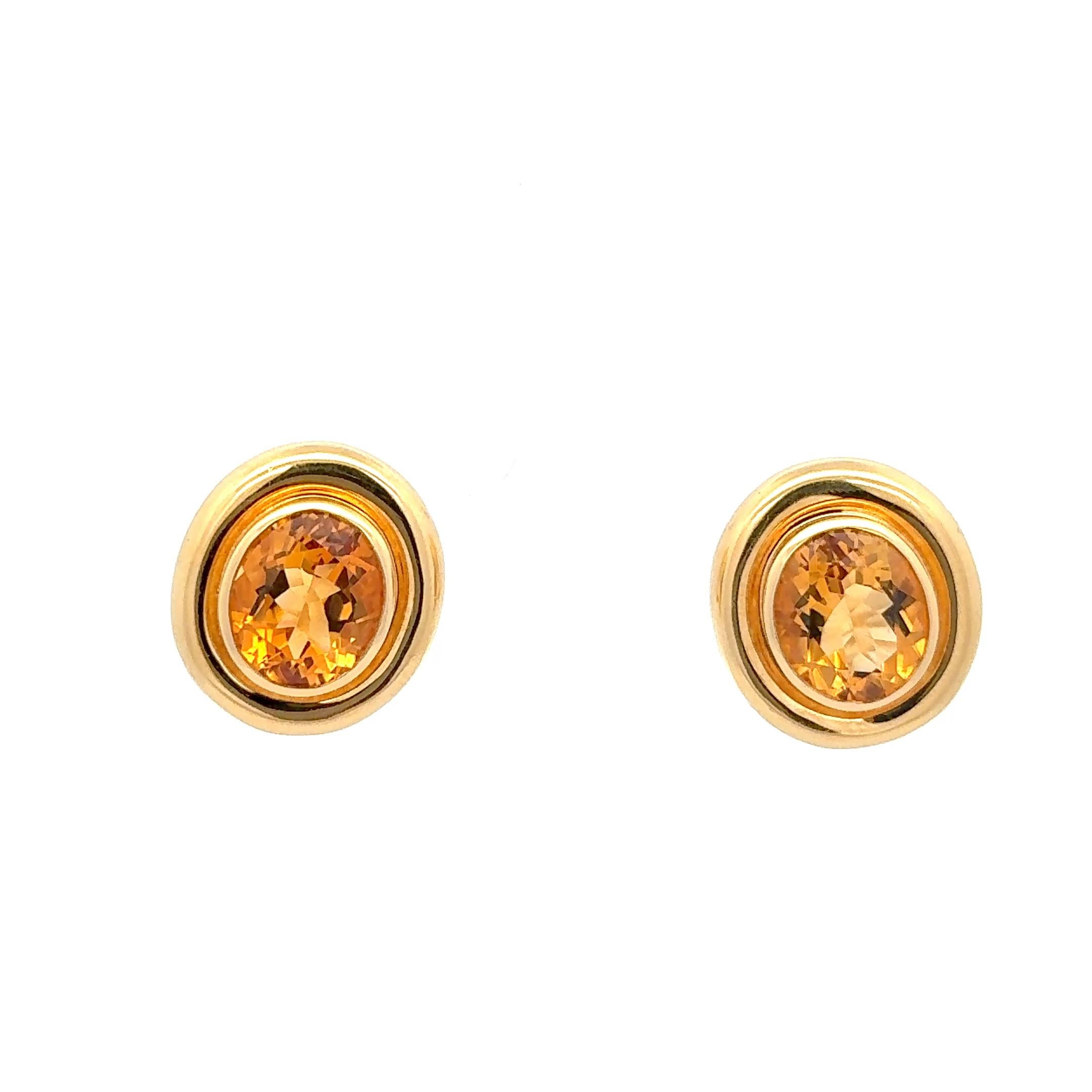 Estate Tiffany & Co. Oval Cut Citrine Earrings 18K Yellow Gold For Sale 2