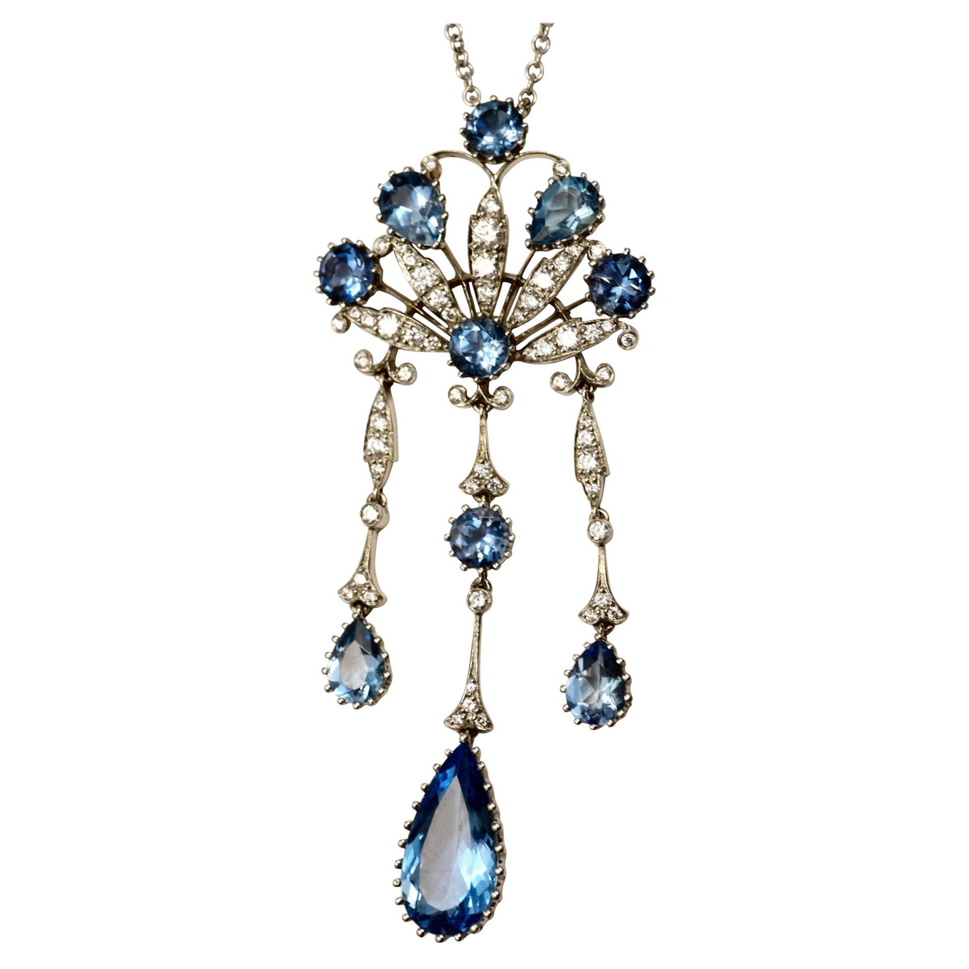 Estate Tiffany & Co. Peacock Diamond & Aquamarine Platinum Necklace