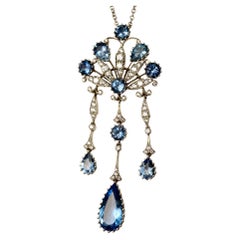 Estate Tiffany & Co. Peacock Diamond & Aquamarine Platinum Necklace