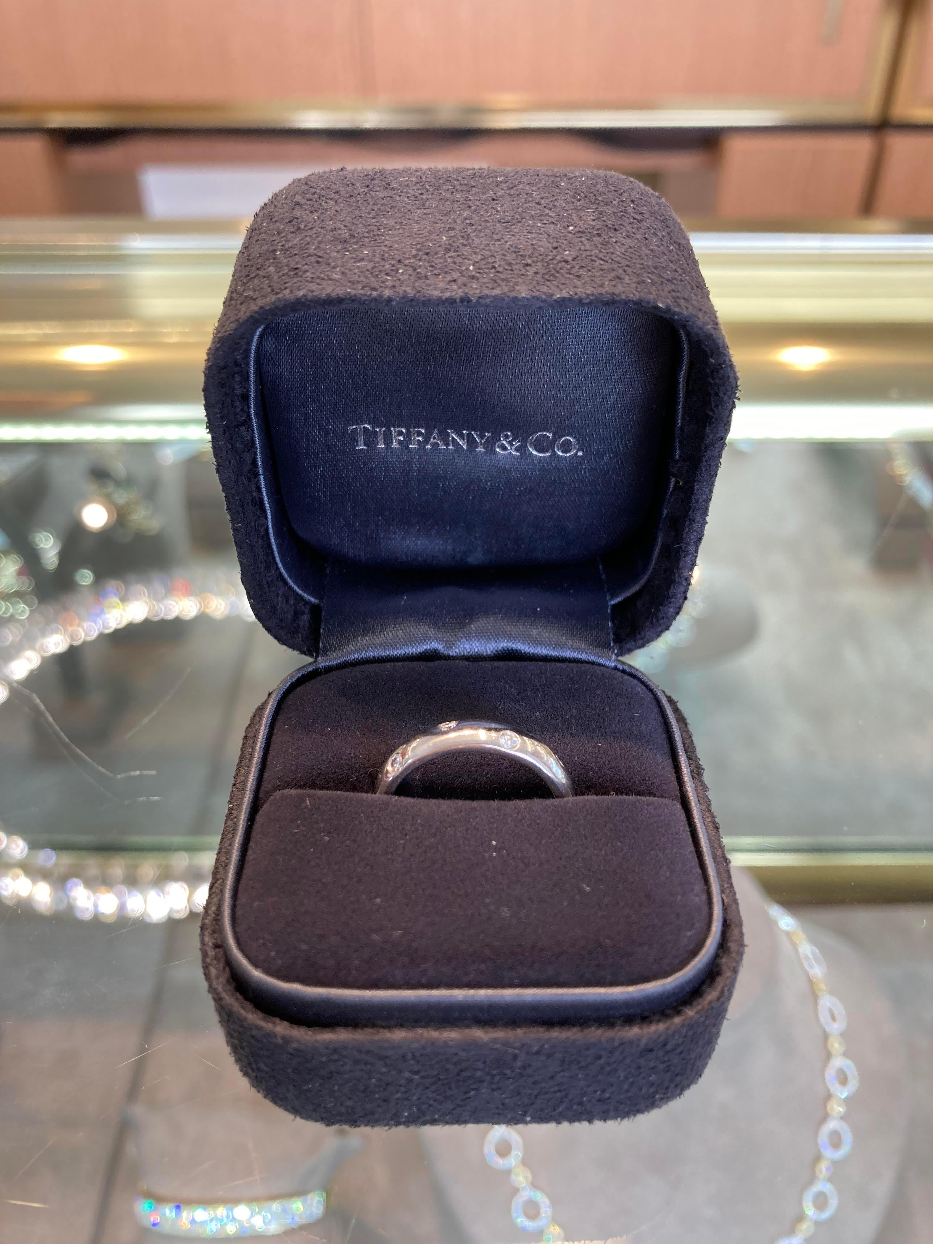 Estate Tiffany & Co Platinum Band With Etoile set Round Diamonds