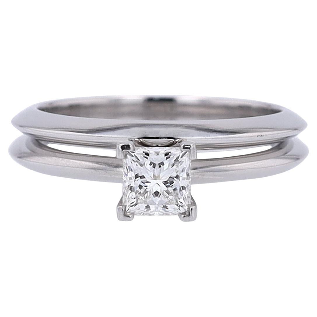 Estate Tiffany & Co. Platinum Square Diamond Engagement Ring & Wedding Band Set