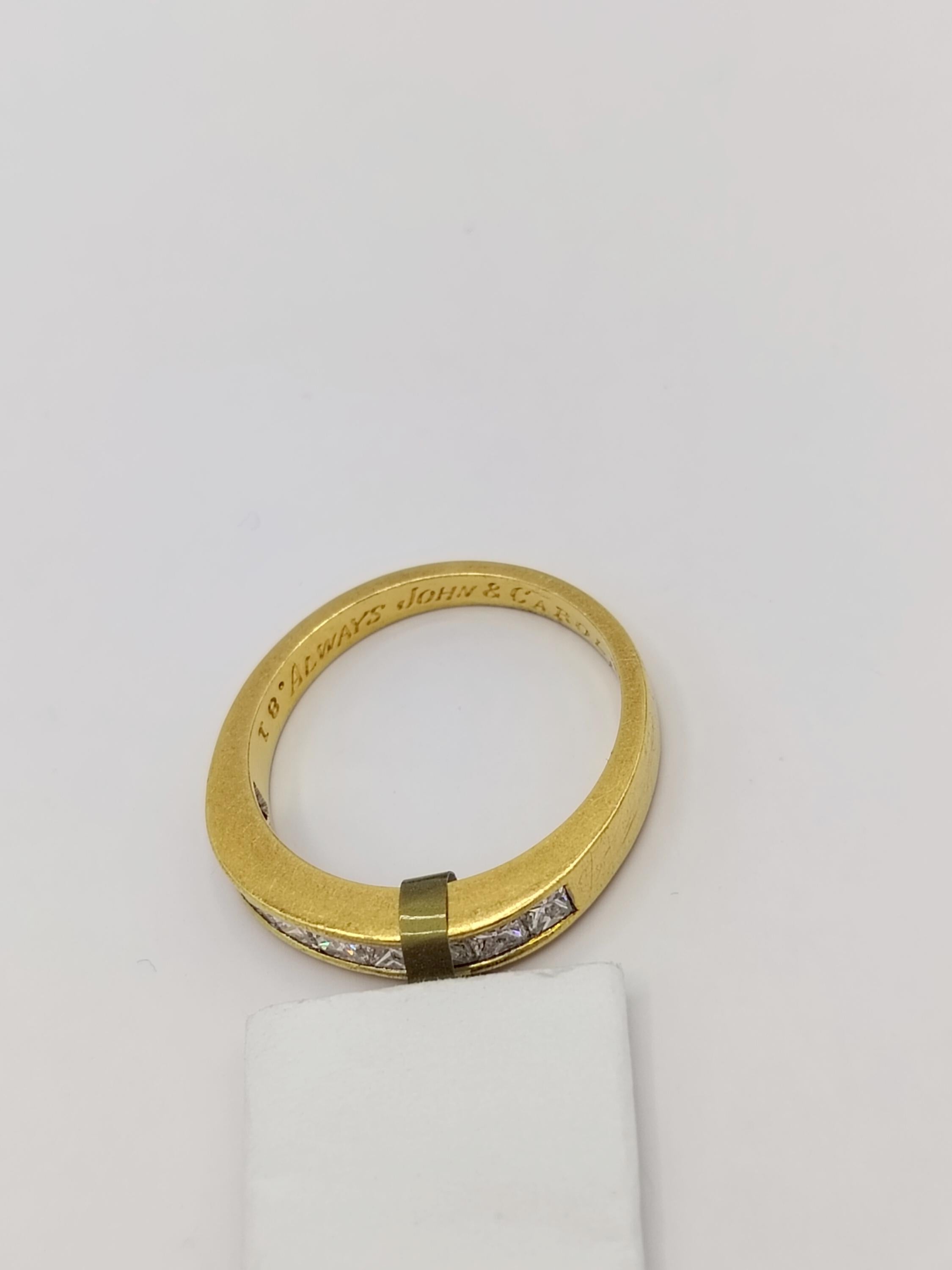 Estate Tiffany & Co. Princess Cut Diamond Band Ring in 18K Yellow Gold For Sale 6