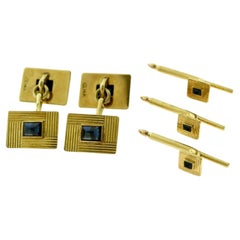 Estate TIFFANY & CO. Sapphire and Yellow Gold Cufflink Stud Dress Set