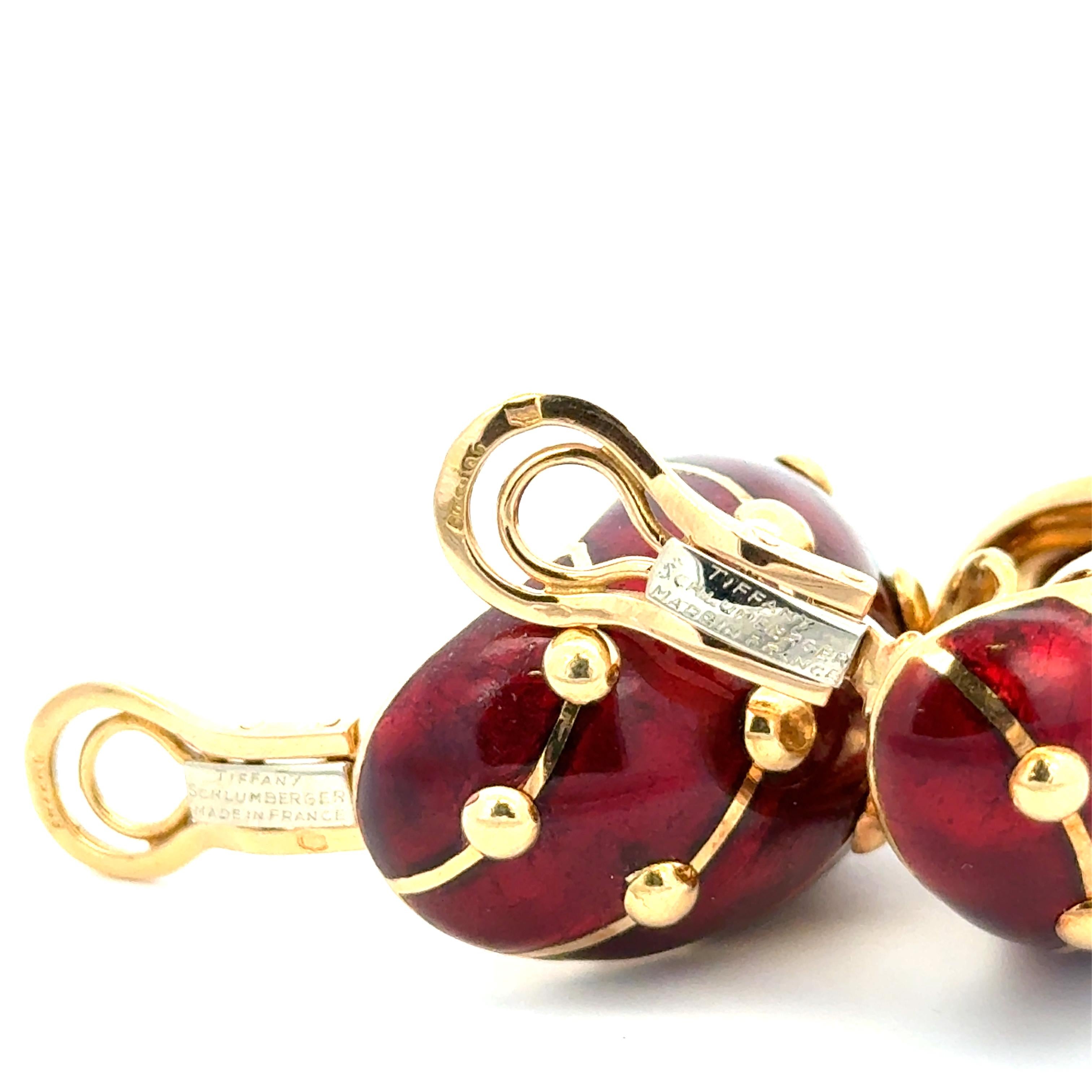 Estate Tiffany & Co. Schlumberger Large Red Enamel Earrings 18K Yellow Gold For Sale 2