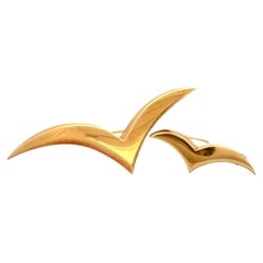 Estate Tiffany & Co. Seagull Brooch Set 18K Yellow Gold