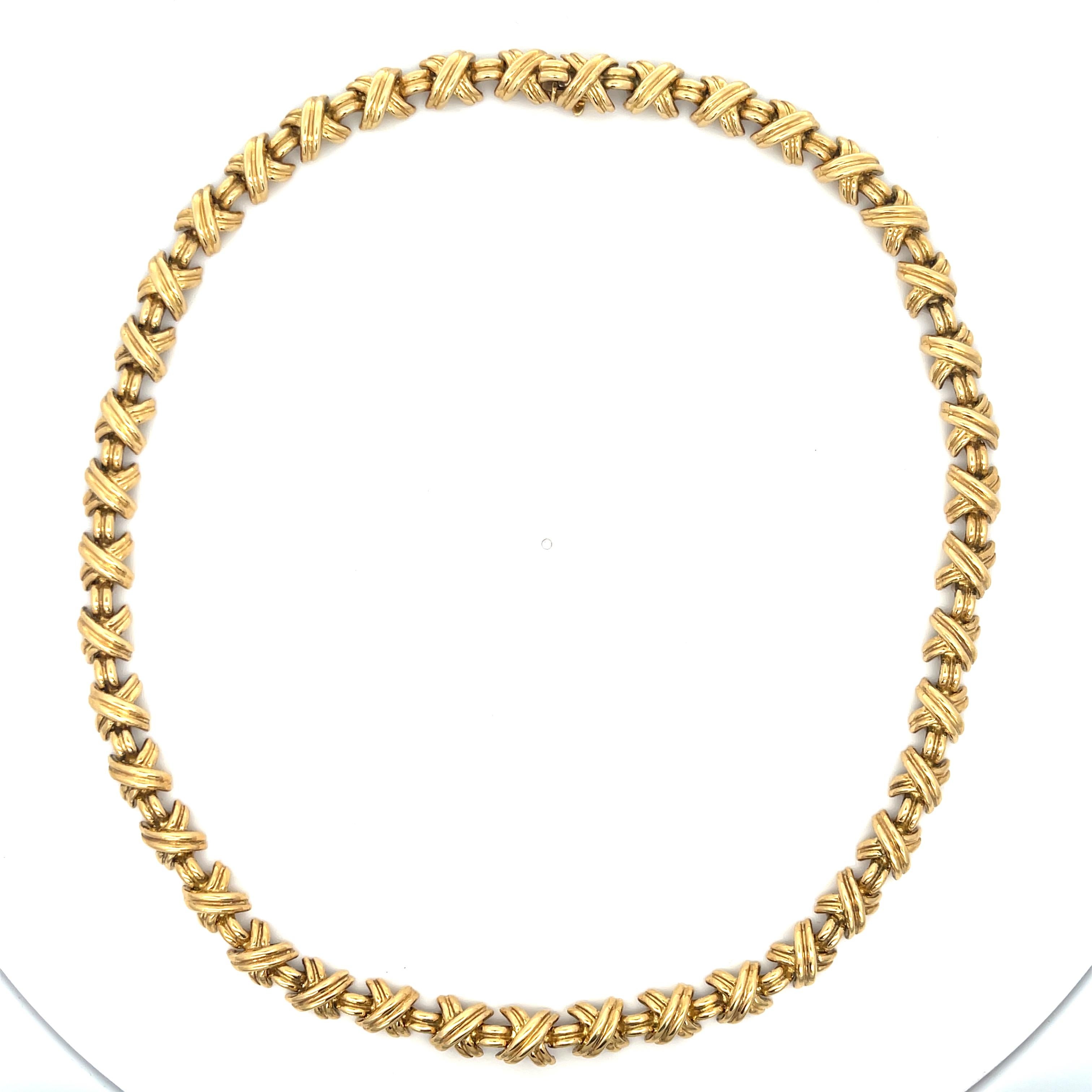 Women's Estate Tiffany & Co. Small X Signature Collection Necklace 18K Yellow Gold For Sale