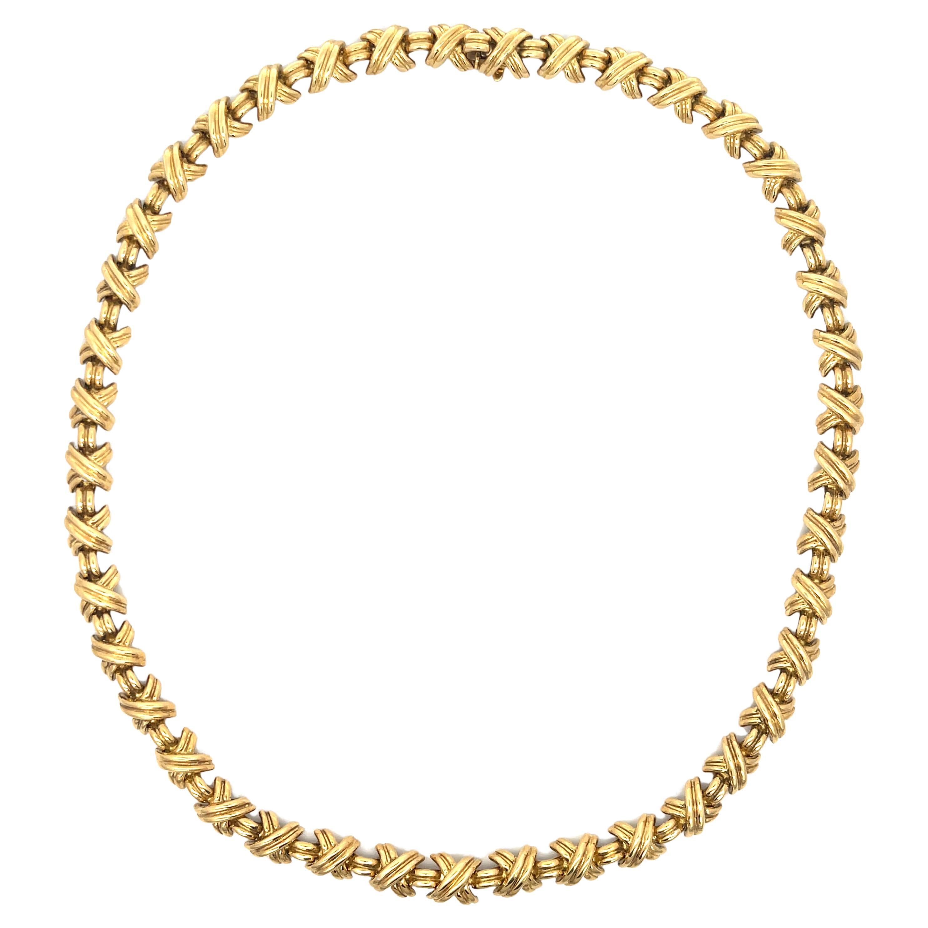 Estate Tiffany & Co. Small X Signature Collection Necklace 18K Yellow Gold For Sale