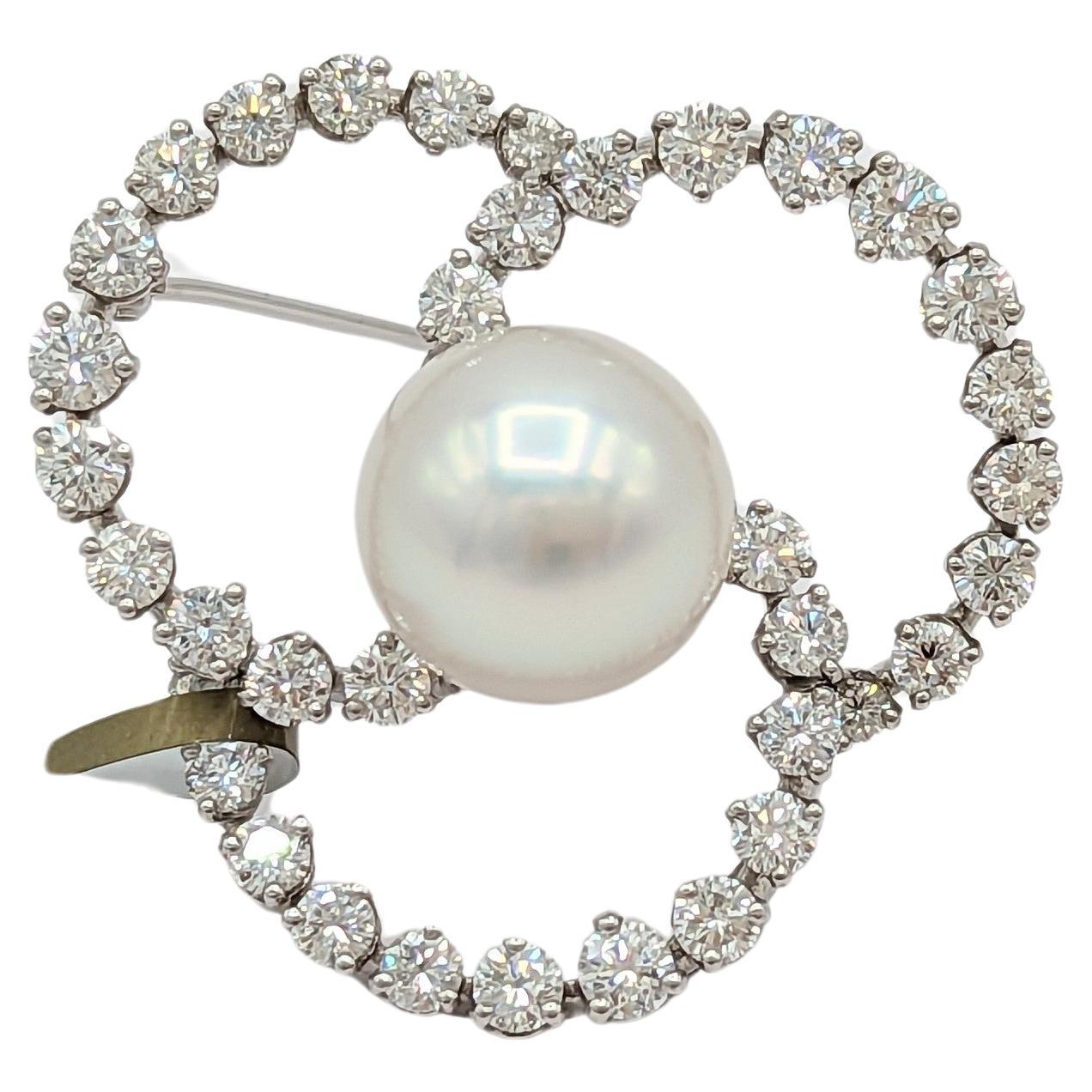 Estate Tiffany & Co White Pearl and Diamond Brooch in Platinum For Sale