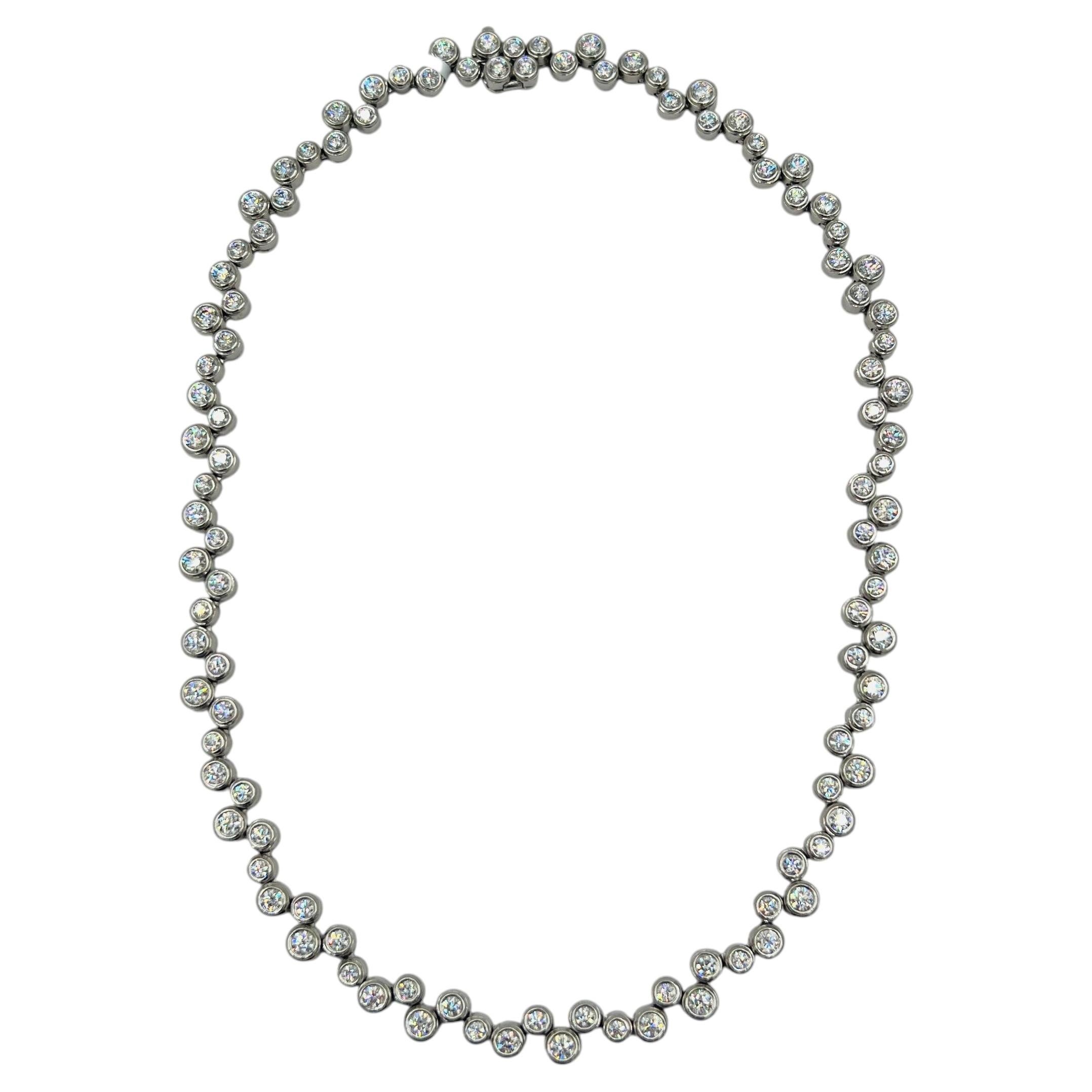 Estate Tiffany & Co White Round Diamond Bezel Necklace in Platinum