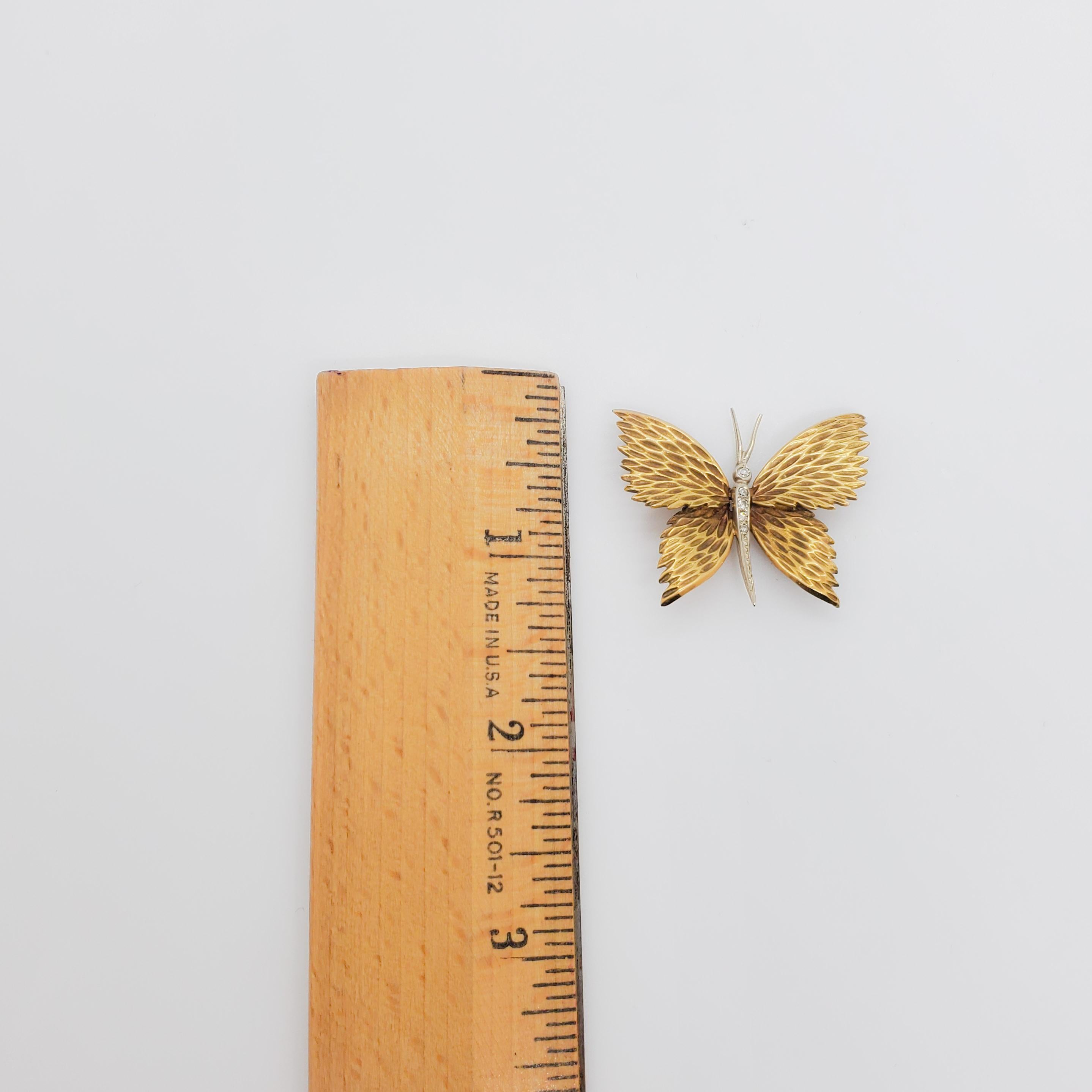 Women's or Men's Estate Tiffany & Company Diamond Butterfly Brooch in 18k Yellow Gold For Sale