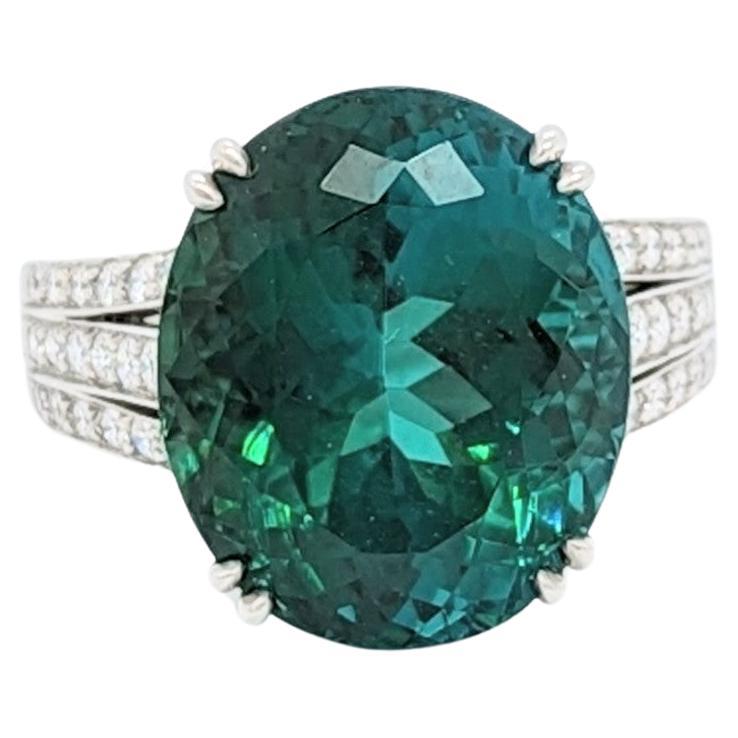 Estate Tiffany & Company Green Tourmaline and White Diamond Cocktail Ring