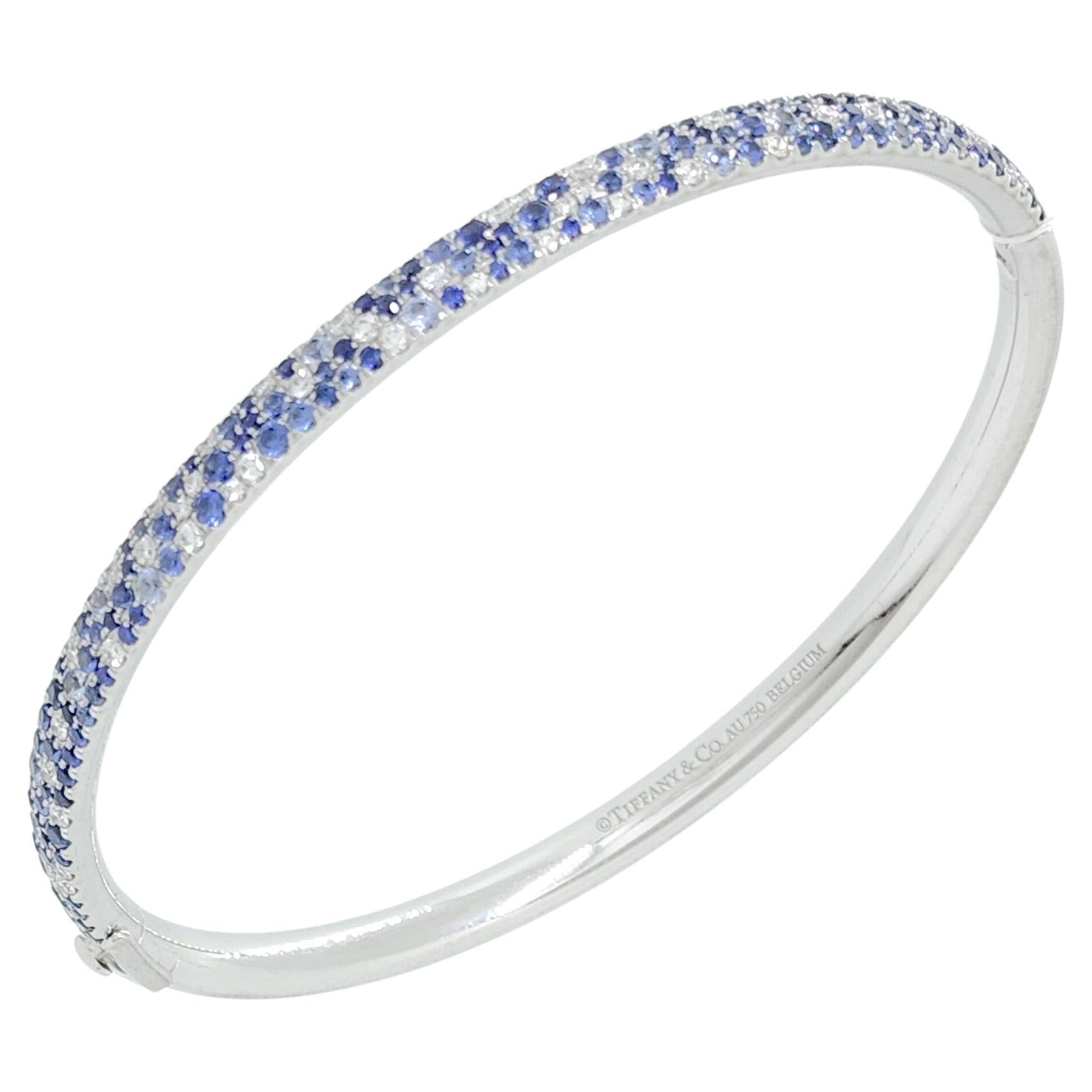 Estate Tiffany & Company Metro Blue Sapphire and White Diamond Bangle For Sale