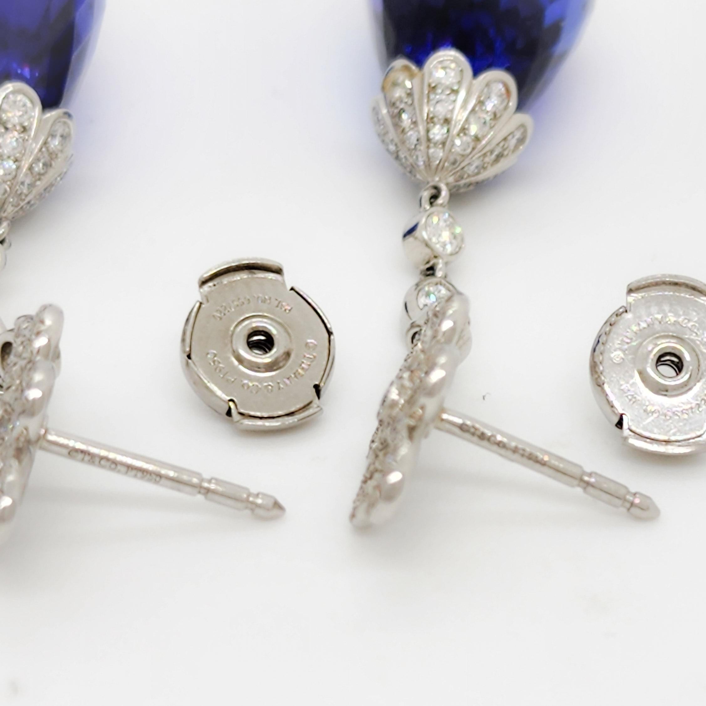 Women's or Men's Estate Tiffany & Company Tanzanite and White Diamond Dangle Earrings in Platinum
