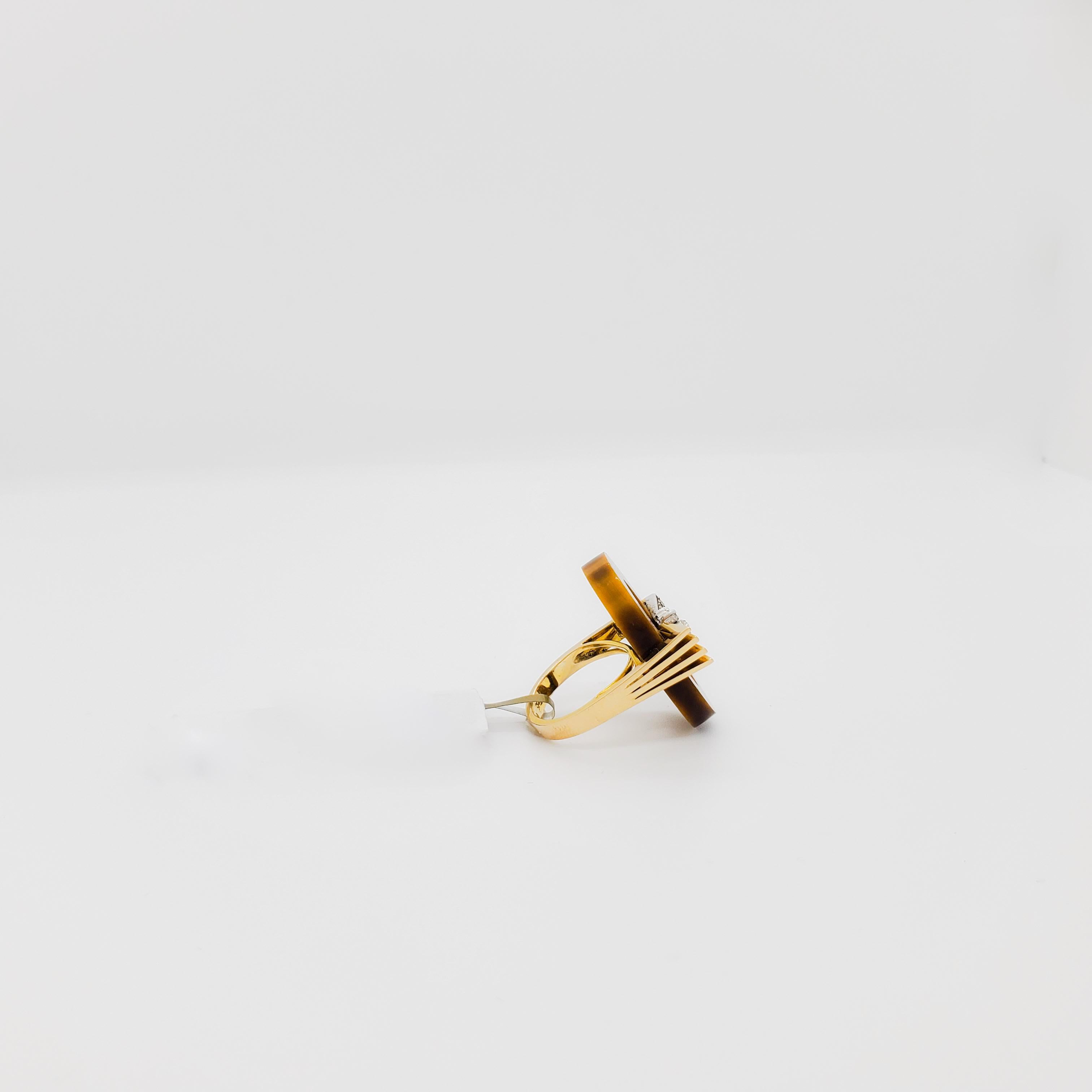 Tiger Eye and Diamond Cocktail Ring in 14k Yellow Gold 1