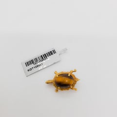 Estate Tiger Eye Cabochon Turtle Brooch in 18k Yellow Gold