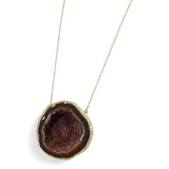 Estate Tobasco Geode Druzy Diamond Necklace & Earrings Set 14K Yellow Gold