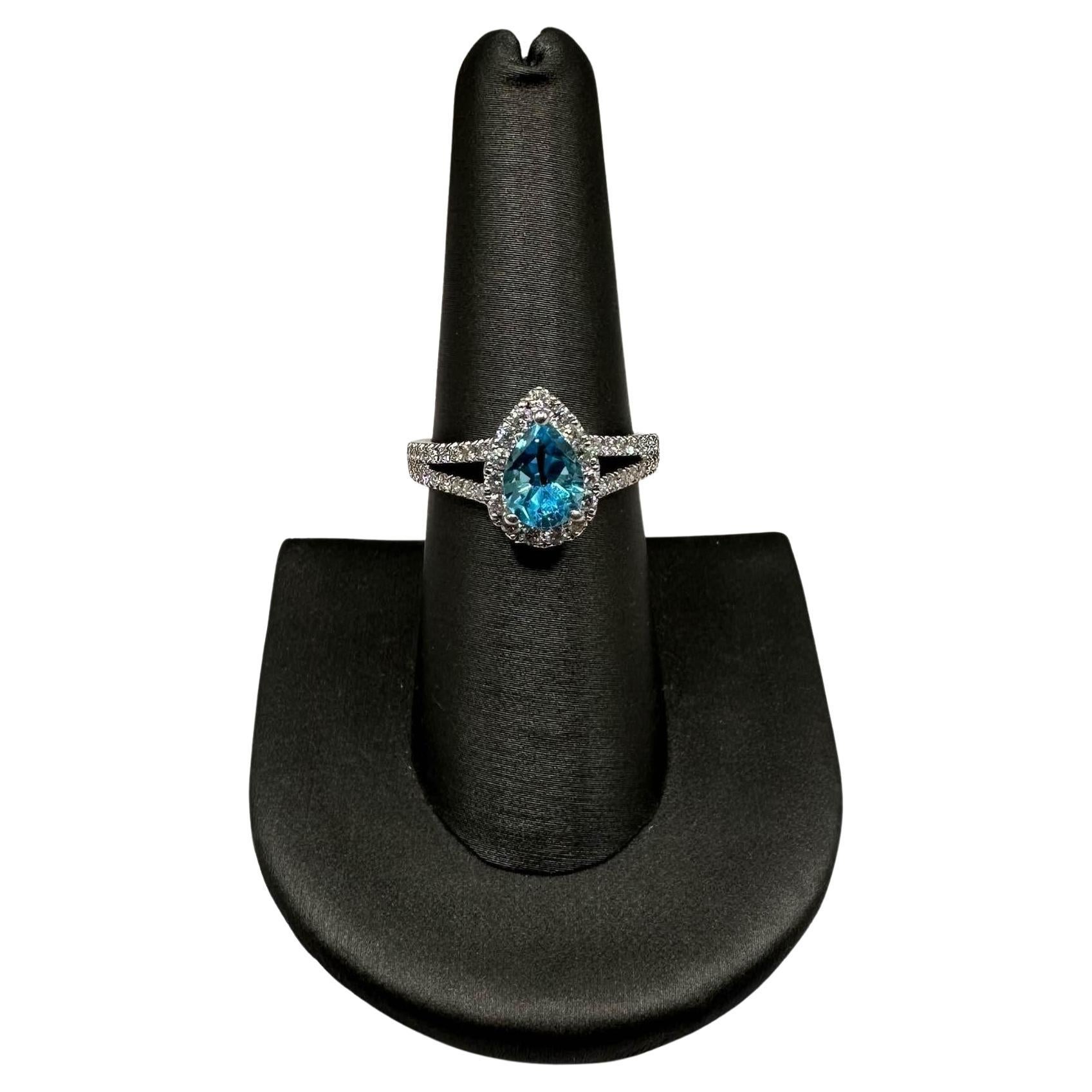 Estate Topaz and Diamond Ring 14kt White Gold 8.5x6mm Pear Cut Topaz