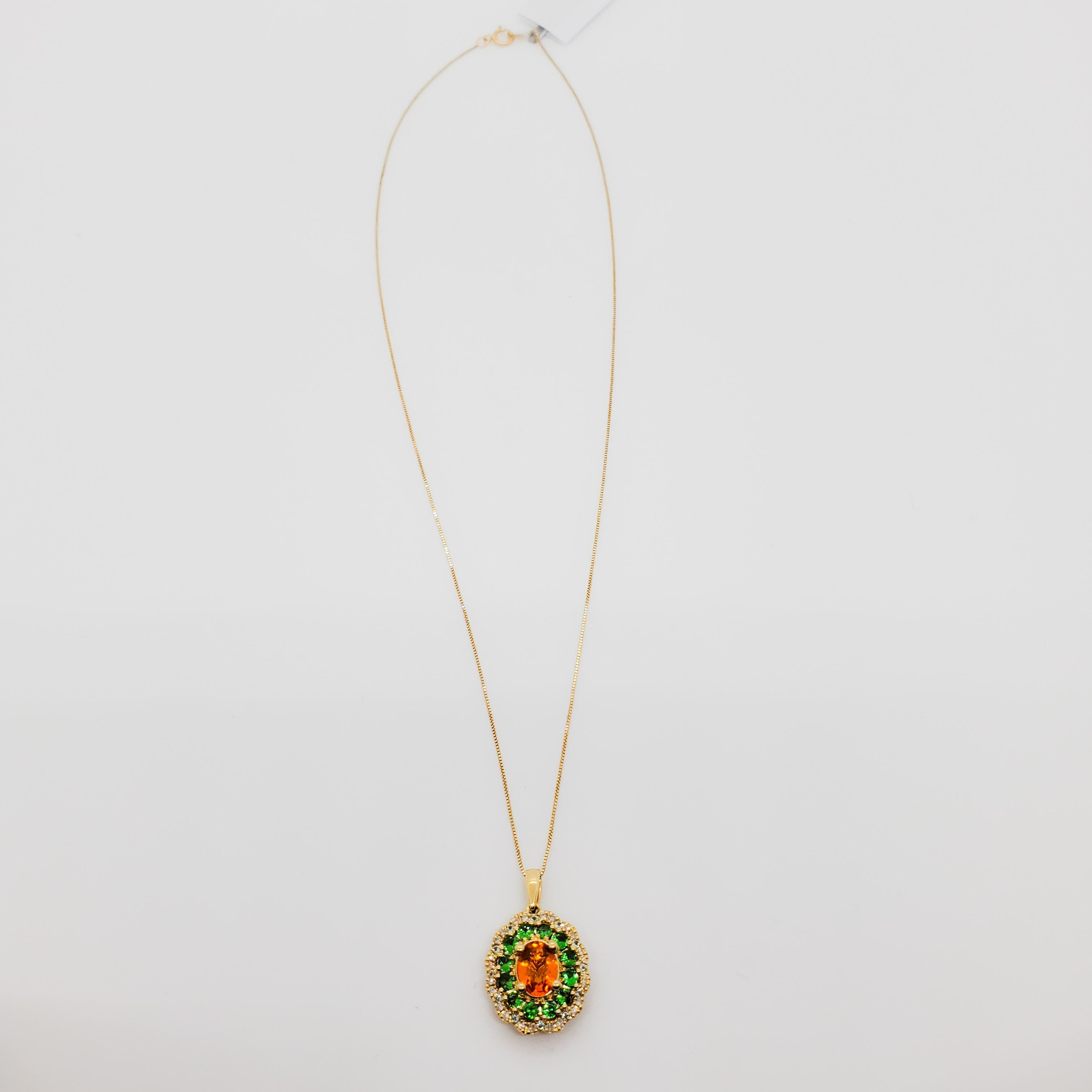 Women's or Men's Estate Topaz Garnet, and Diamond Pendant Necklace in 14k Yellow Gold