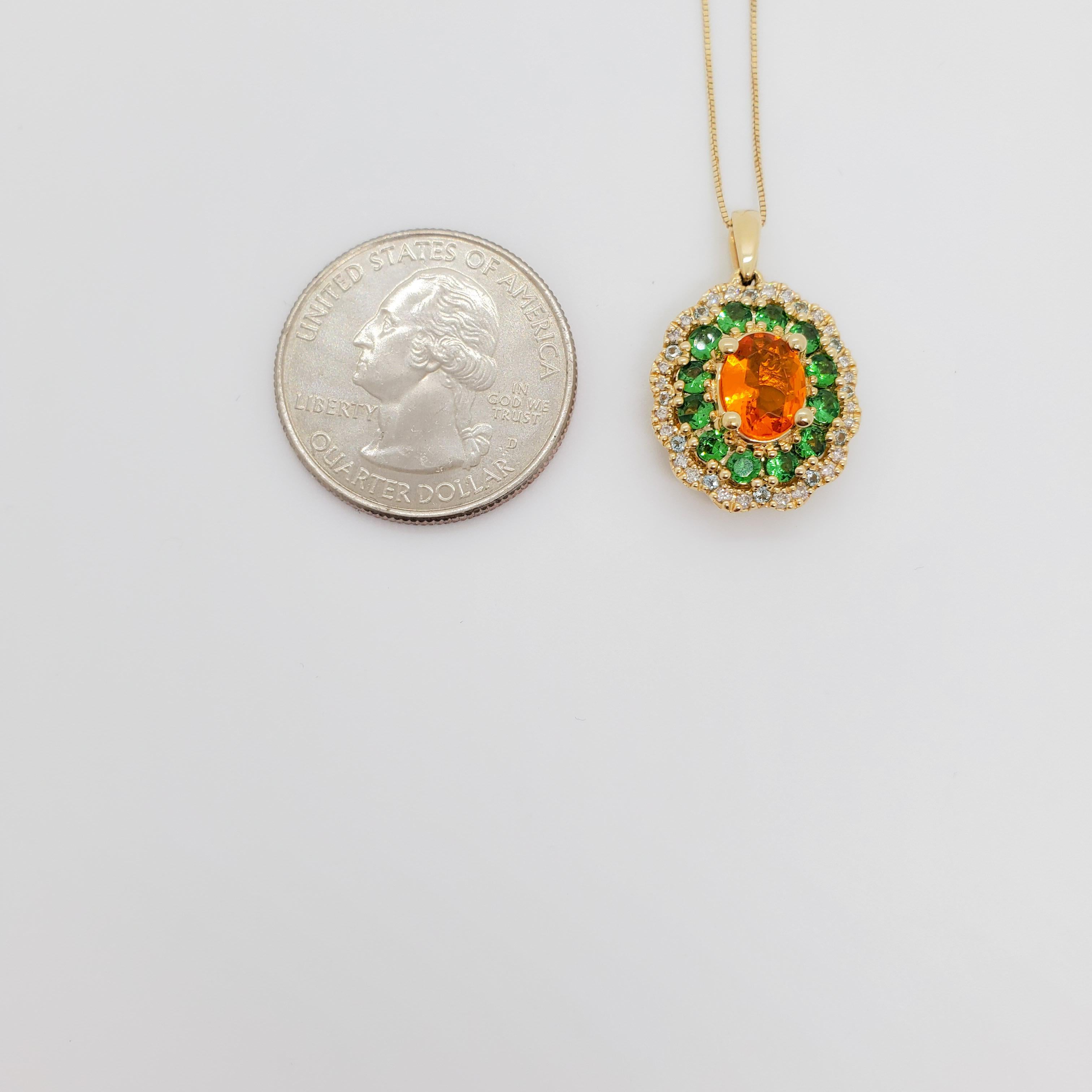 Estate Topaz Garnet, and Diamond Pendant Necklace in 14k Yellow Gold 1