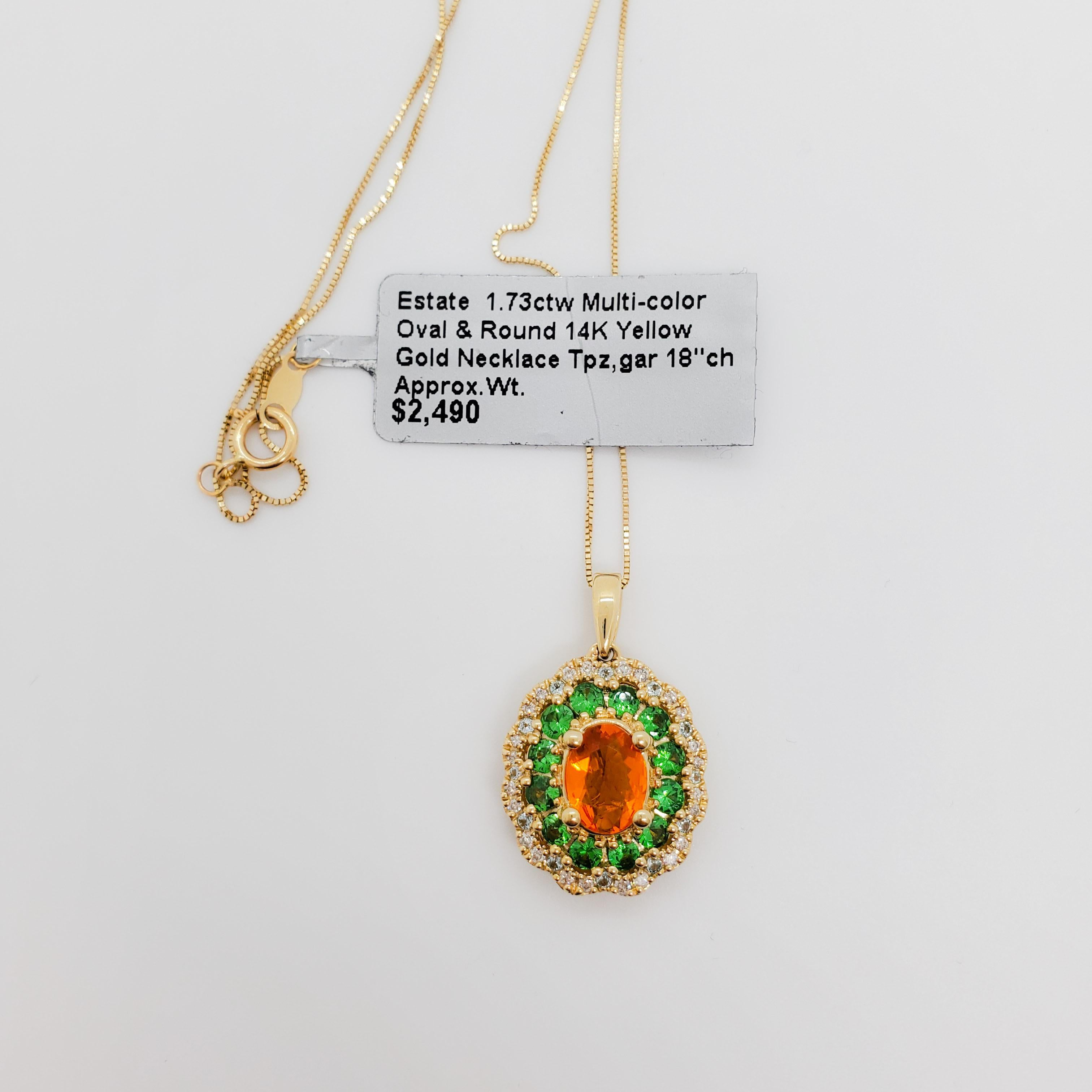Estate Topaz Garnet, and Diamond Pendant Necklace in 14k Yellow Gold 3