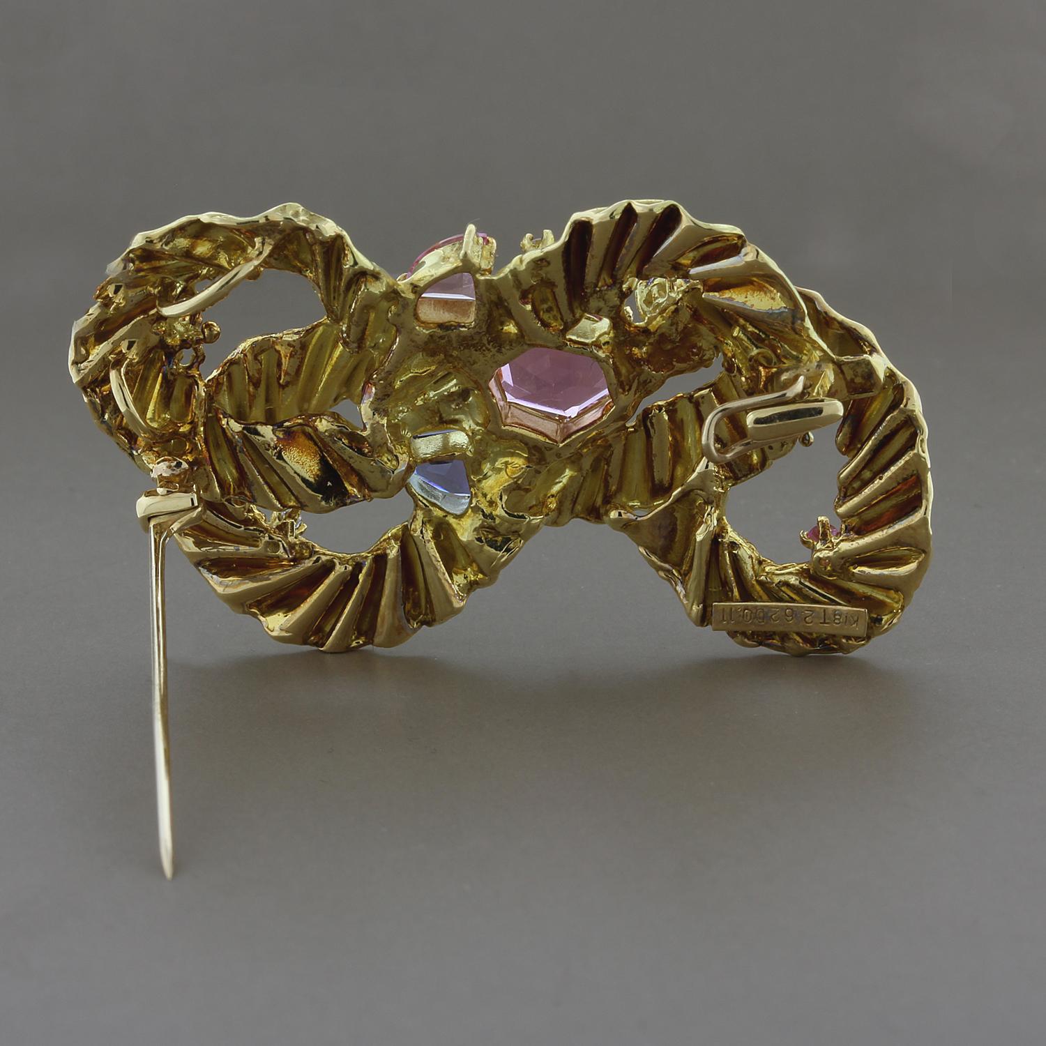 Women's or Men's Estate Tourmaline Diamond Gold Brooch For Sale