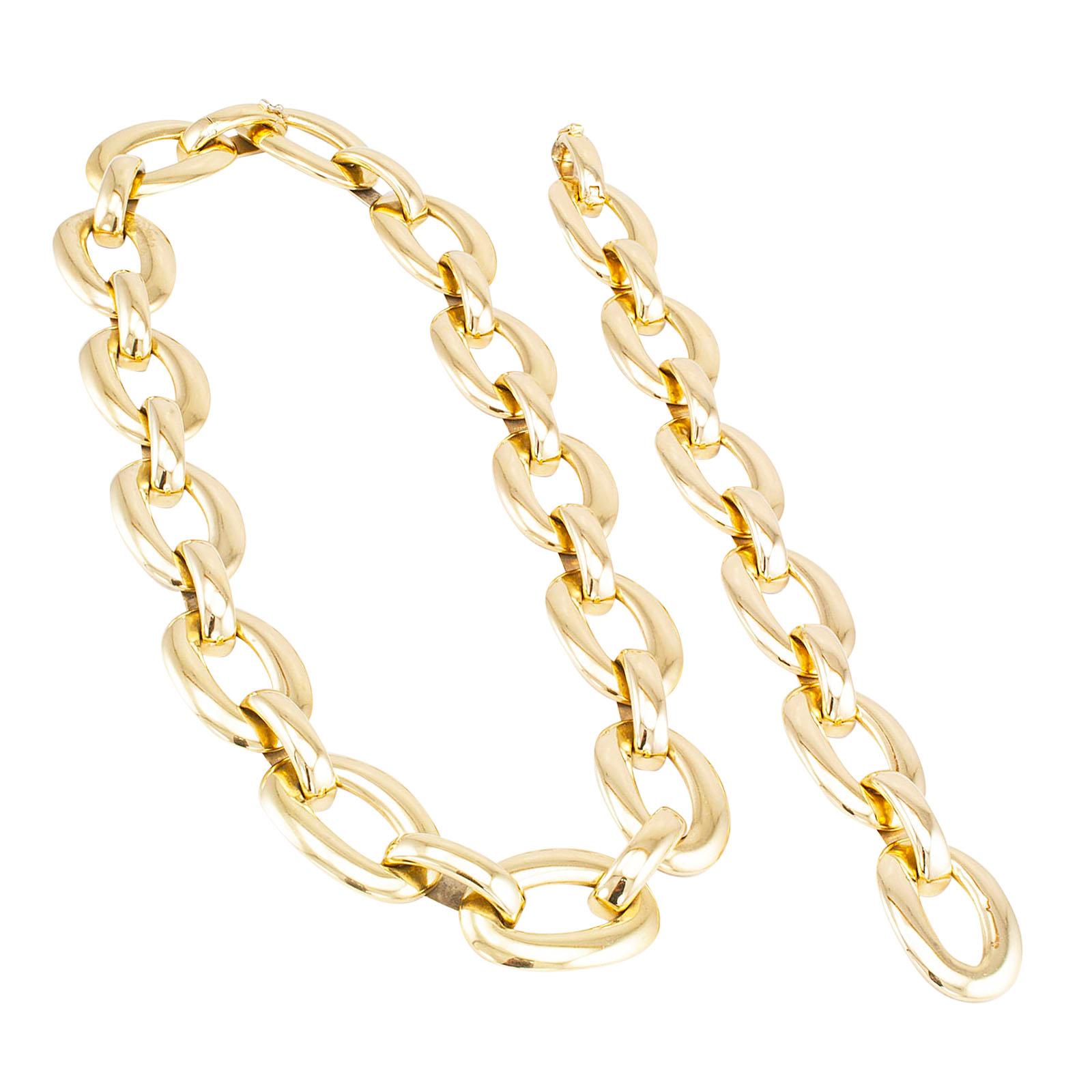 Estate Transformable Yellow Gold Link Bracelet Necklace Set In Good Condition In Los Angeles, CA