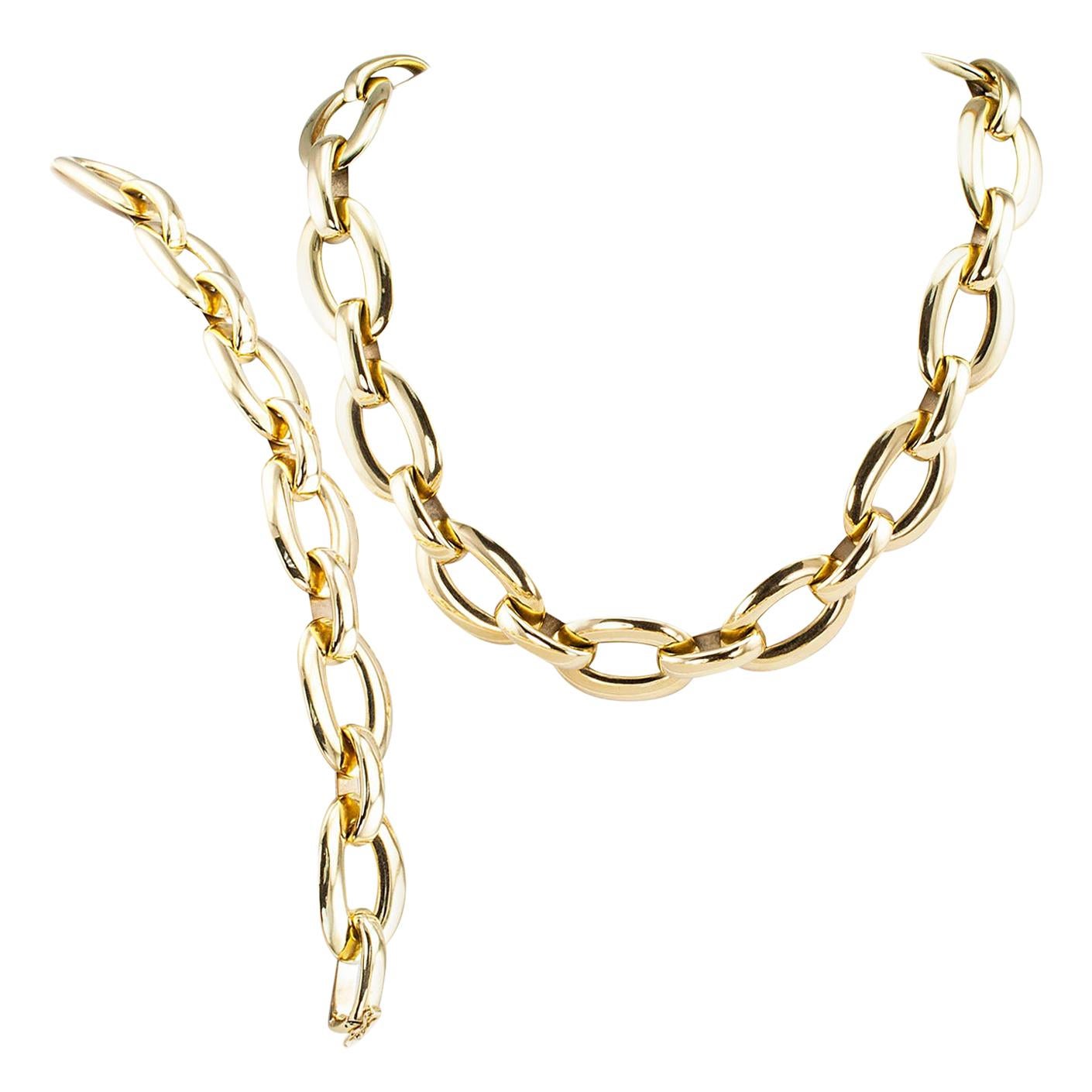 Estate Transformable Yellow Gold Link Bracelet Necklace Set